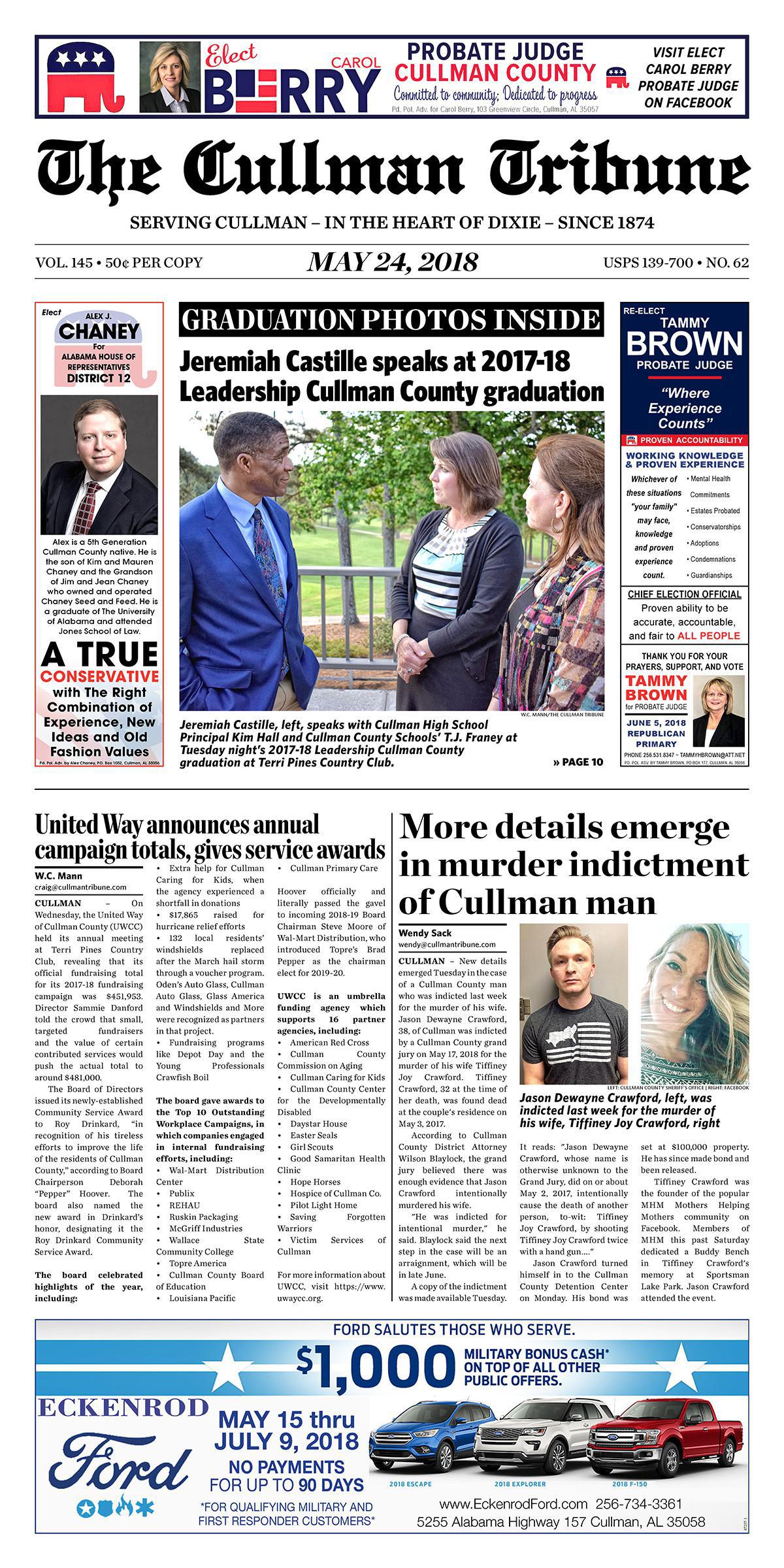 Good Morning Cullman! The 05-24-2018 edition of the Cullman Tribune is now ready to view