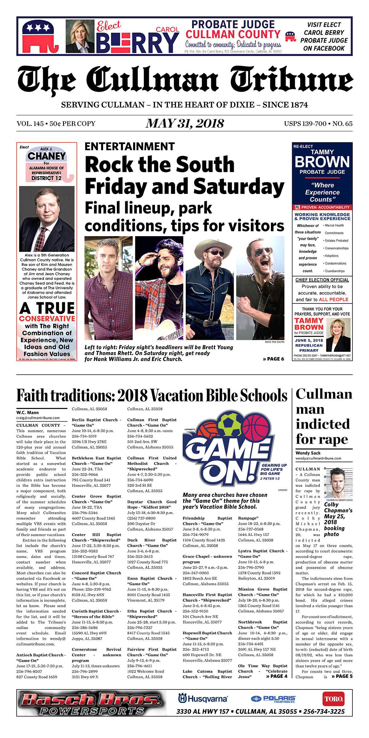Good Morning Cullman! The 05-31-2018 edition of the Cullman Tribune is now ready to view