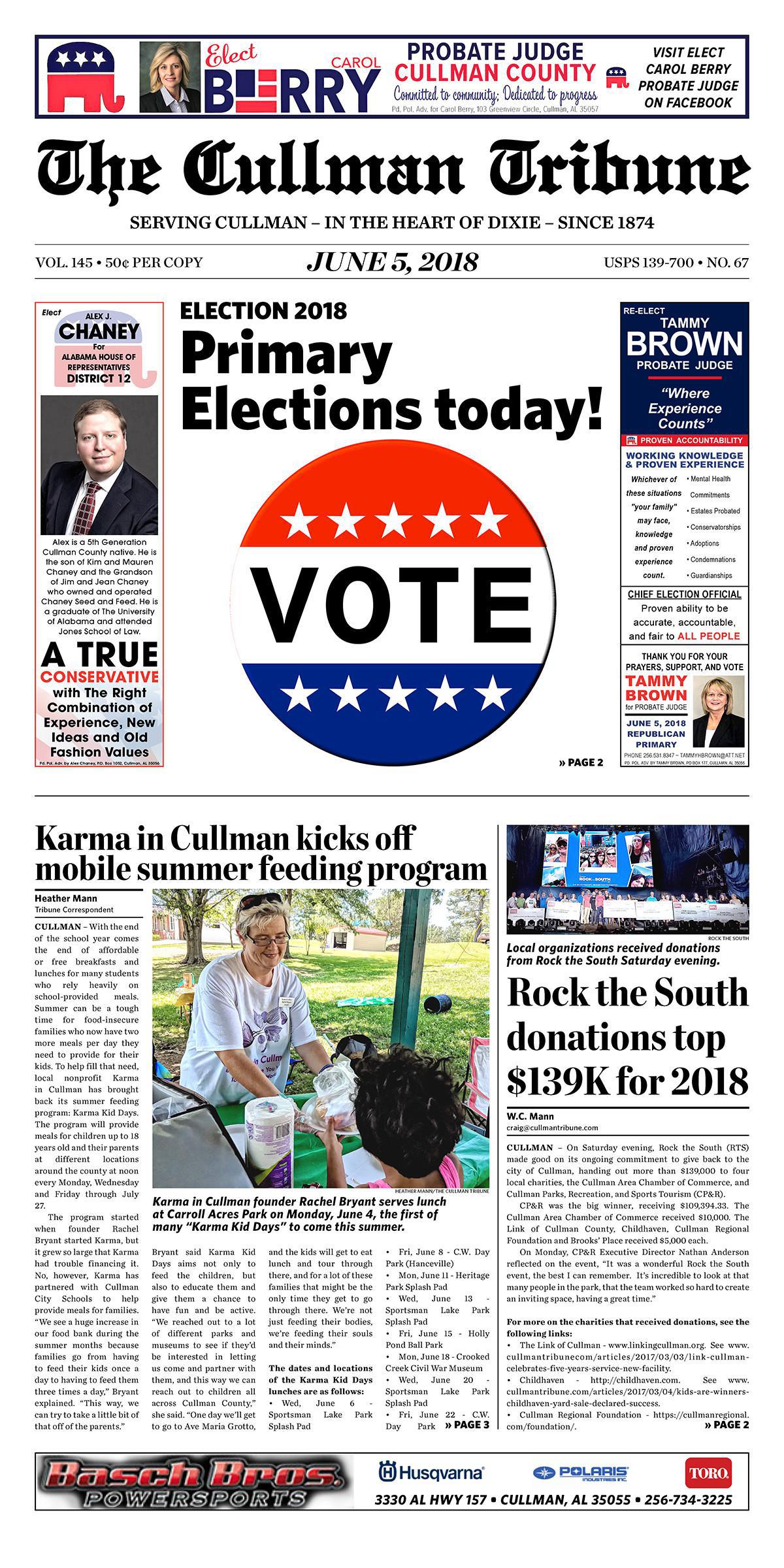 Good Morning Cullman! The 06-05-2018 edition of the Cullman Tribune is now ready to view