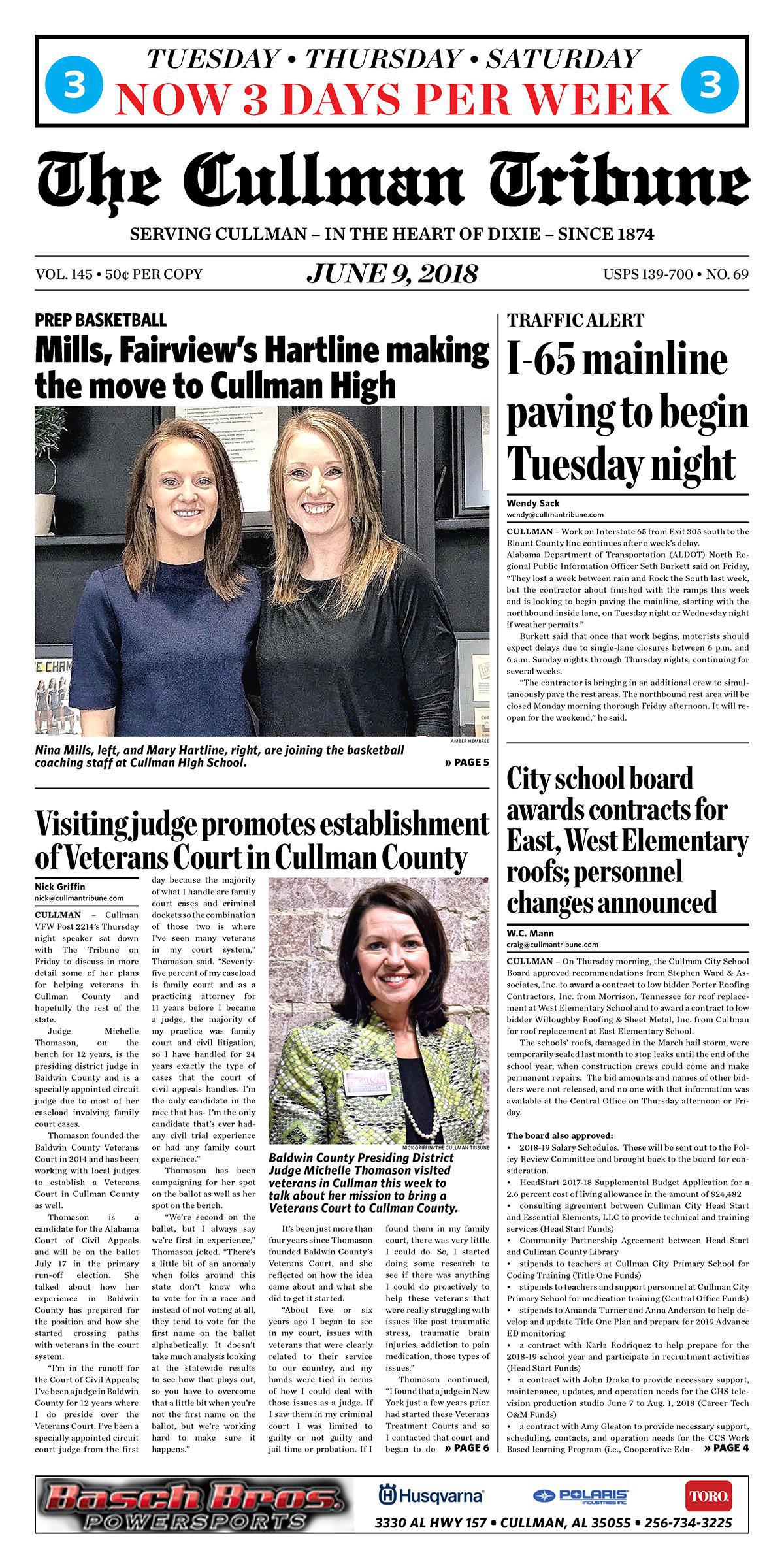 Good Morning Cullman! The 06-09-2018 edition of the Cullman Tribune is now ready to view