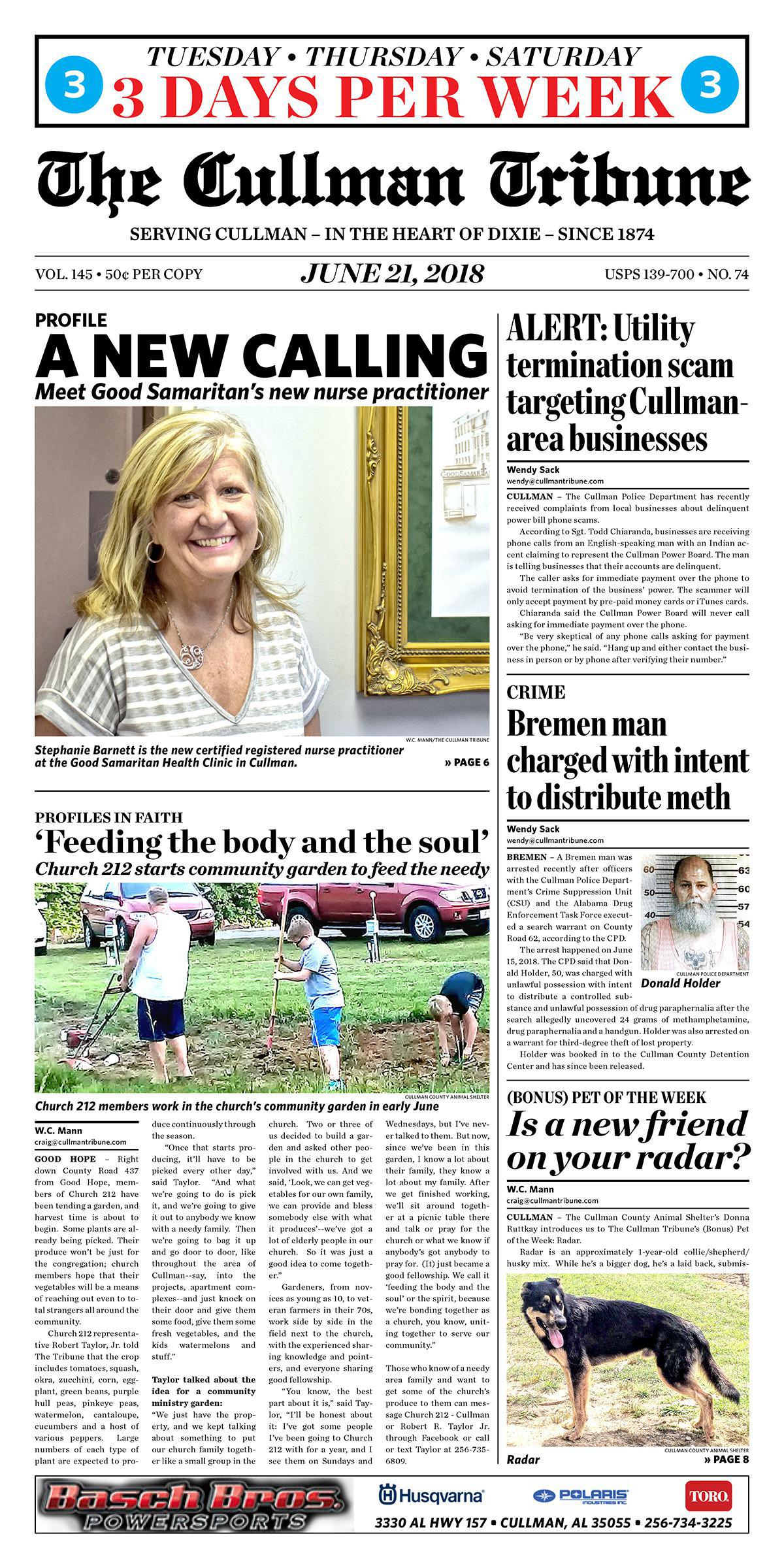 Good Morning Cullman! The 06-21-2018 edition of the Cullman Tribune is now ready to view