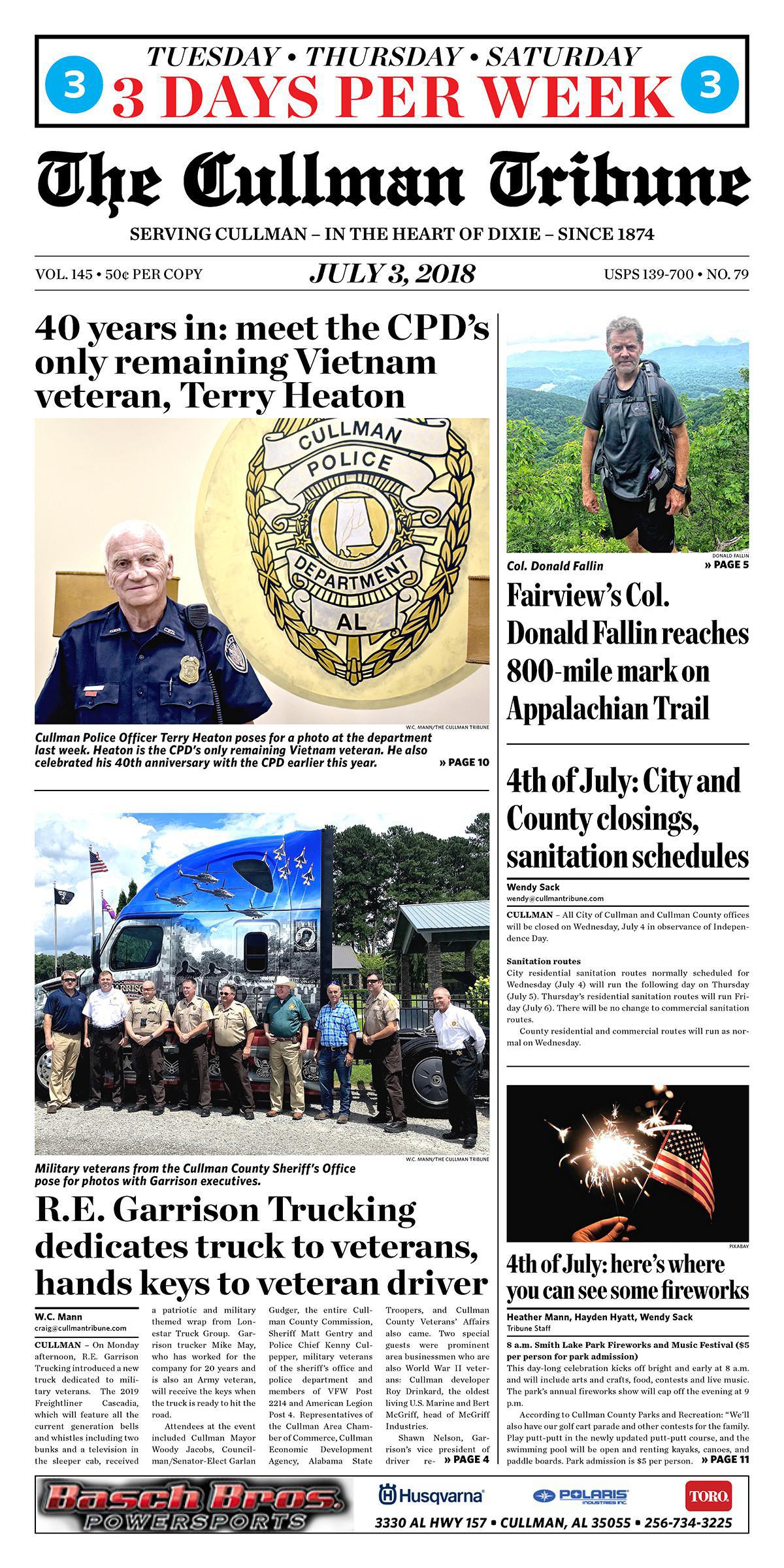 Good Morning Cullman! The 07-03-2018 edition of the Cullman Tribune is now ready to view