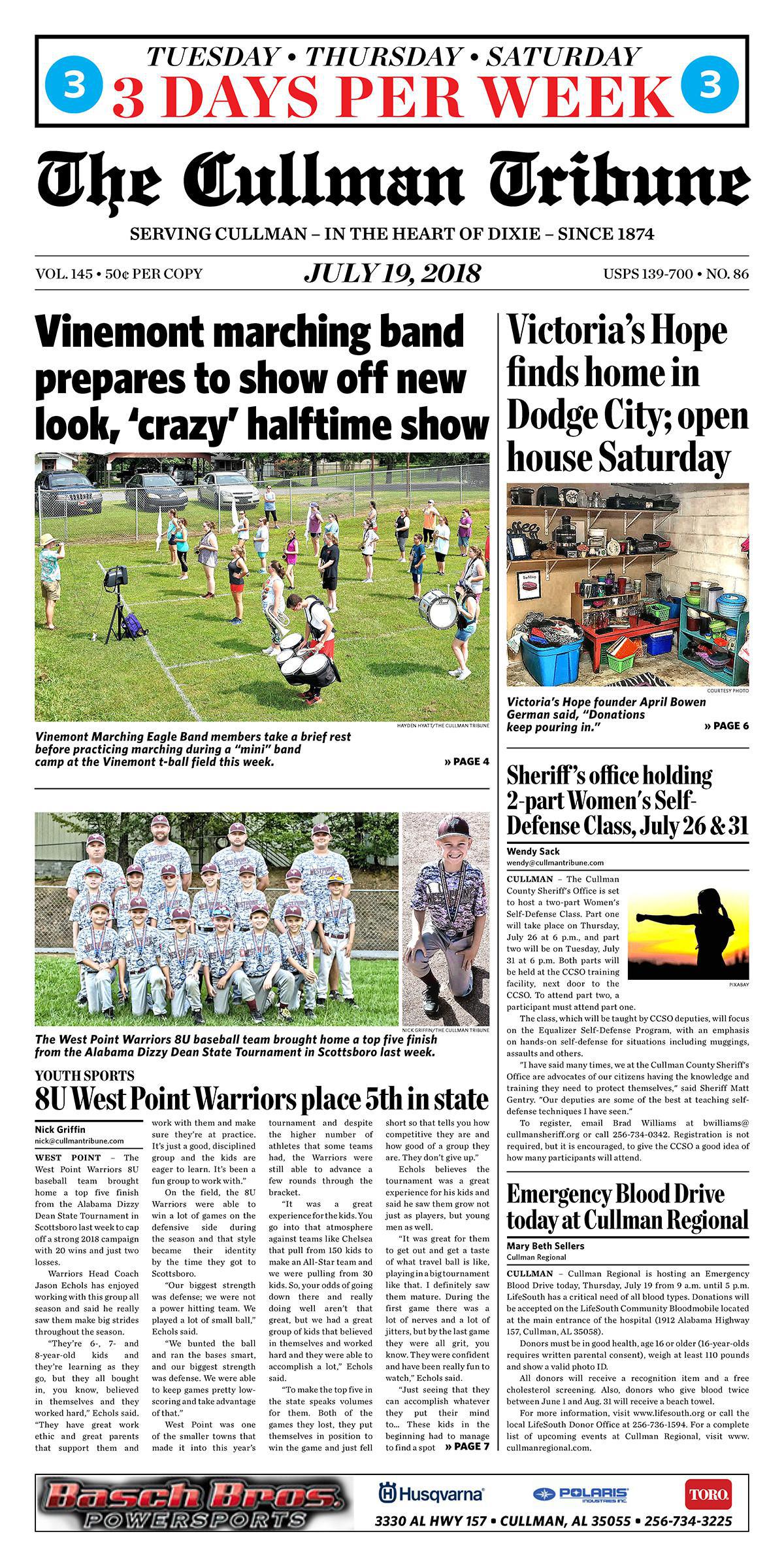 Good Morning Cullman! The 07-19-2018 edition of the Cullman Tribune is now ready to view