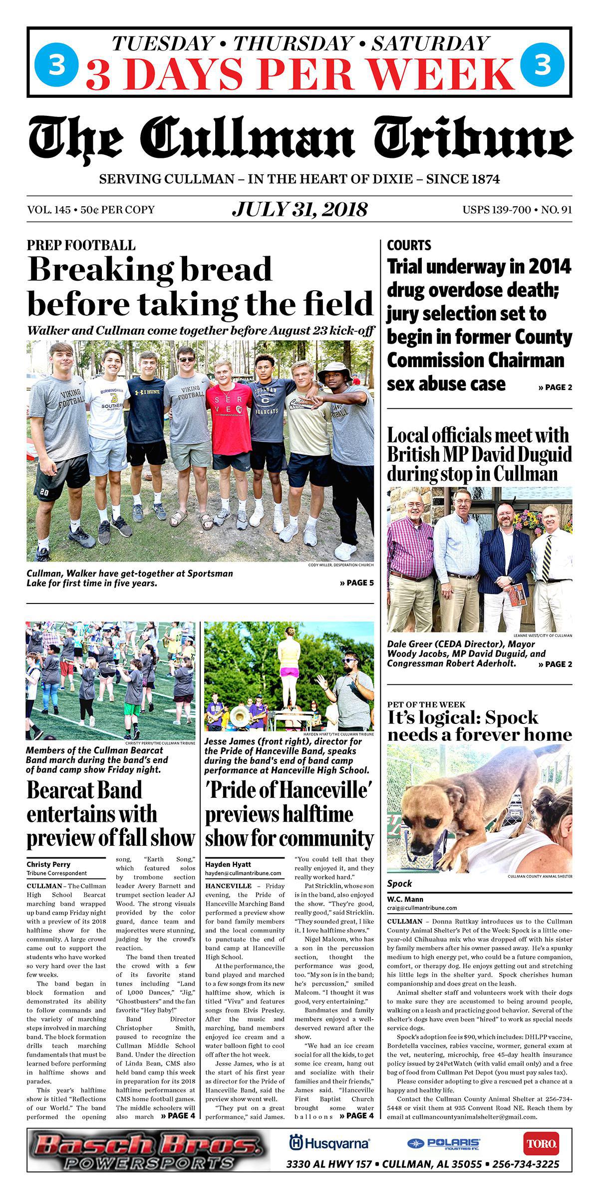 Good Morning Cullman! The 07-31-2018 edition of the Cullman Tribune is now ready to view