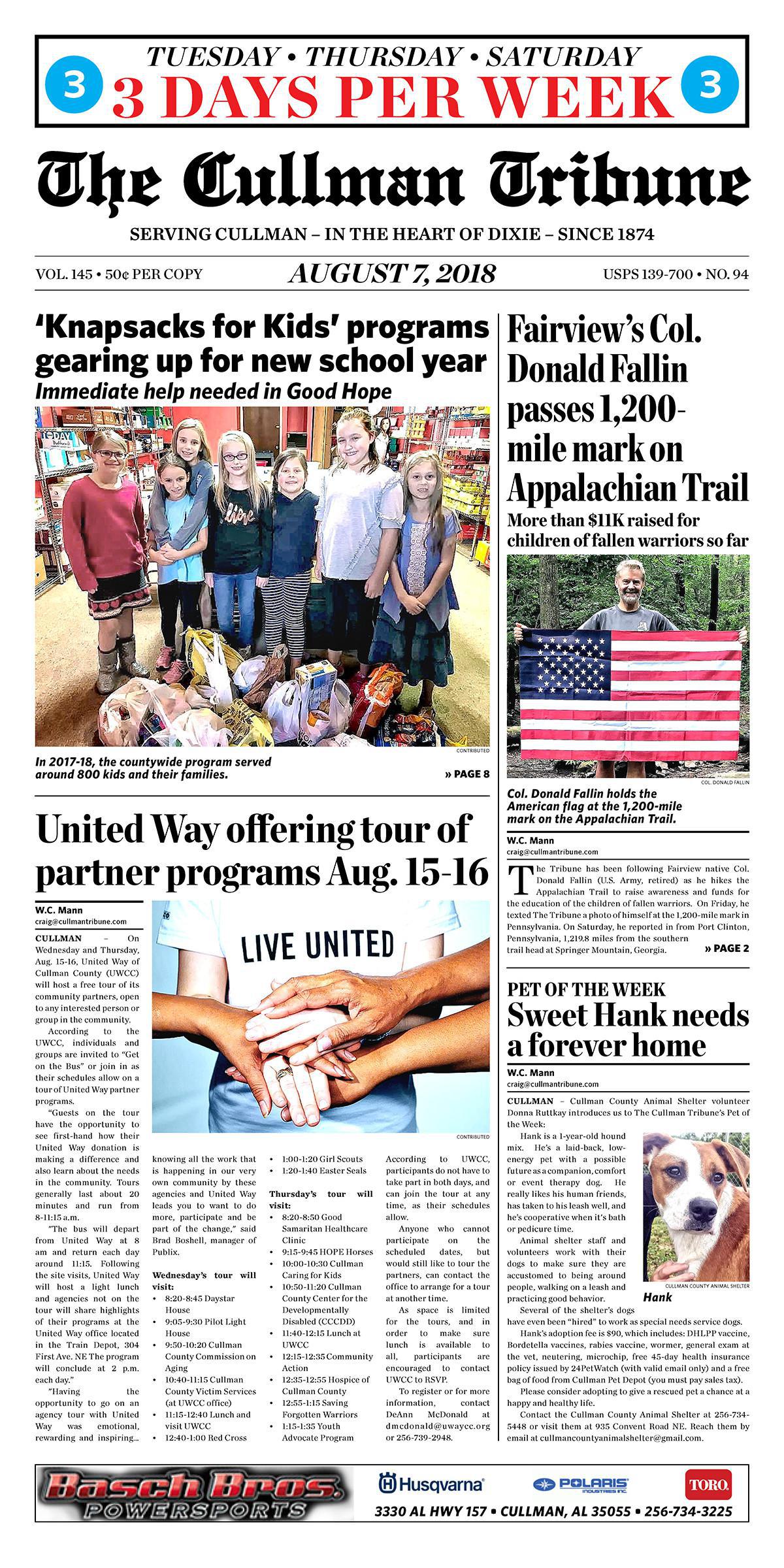 Good Morning Cullman! The 08-07-2018 edition of the Cullman Tribune is now ready to view