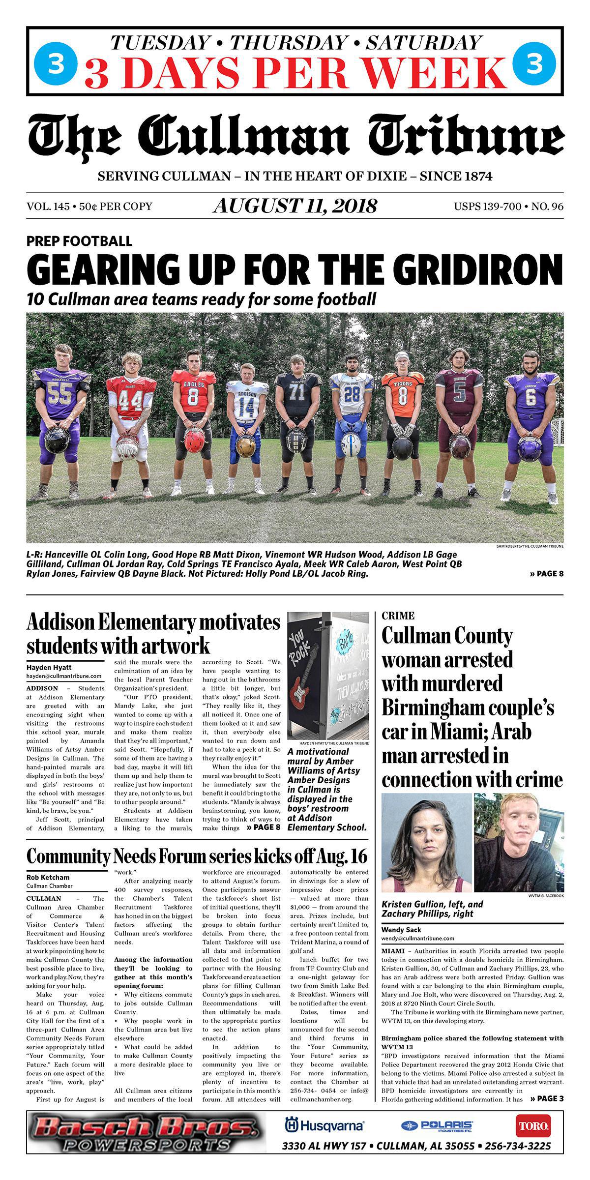 Good Morning Cullman! The 08-11-2018 edition of the Cullman Tribune is now ready to view
