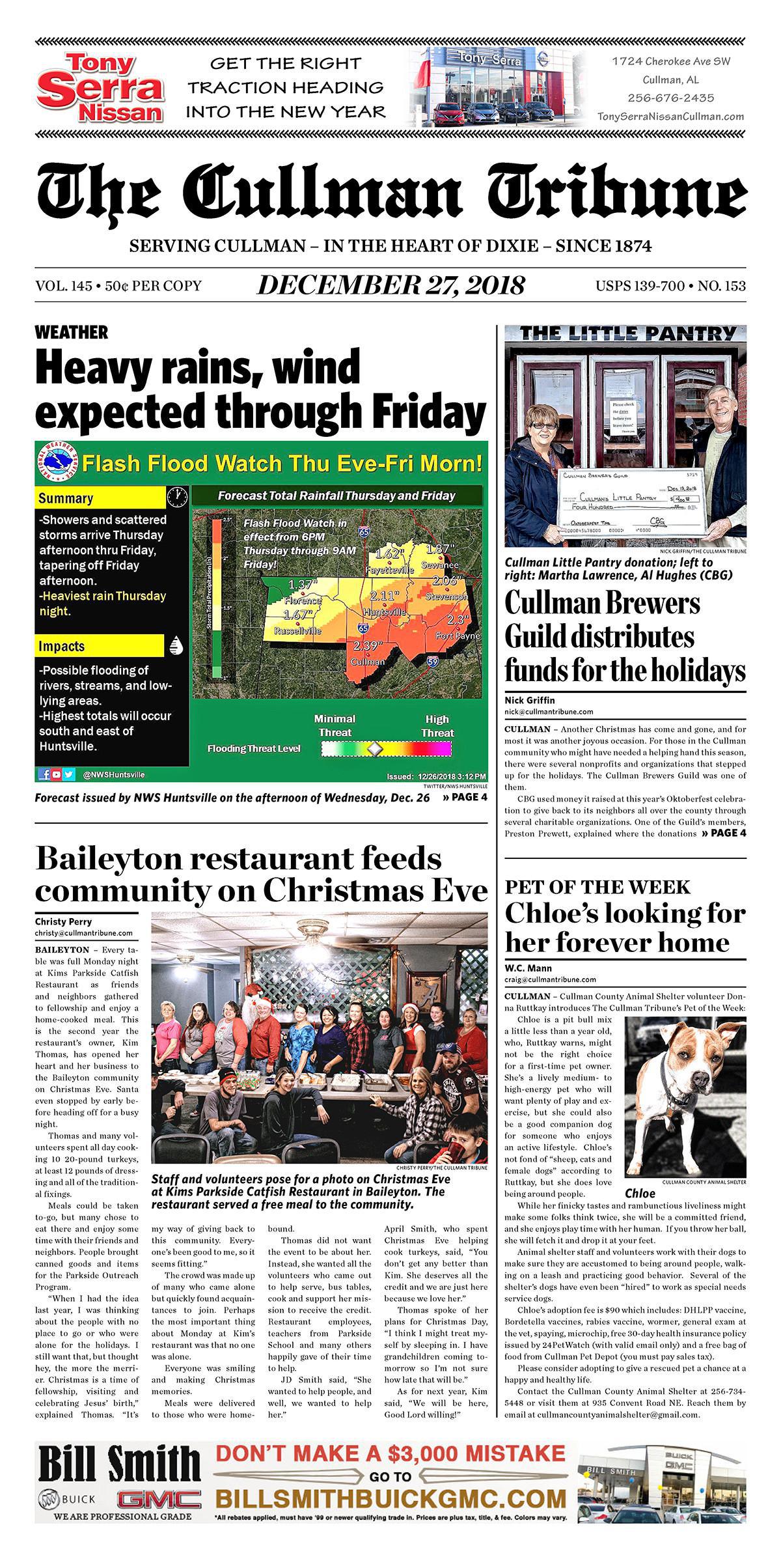 Good Morning Cullman! The 12-27-2018 edition of the Cullman Tribune is now ready to view