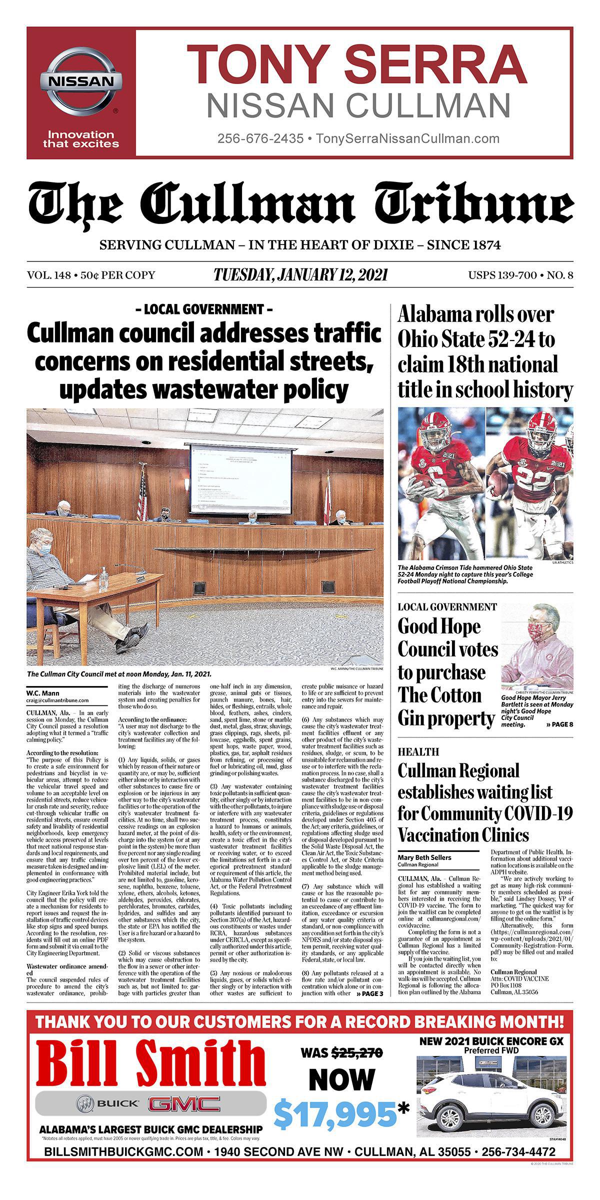 Good Morning Cullman! The 01-12-2021 edition of the Cullman Tribune is now ready to view