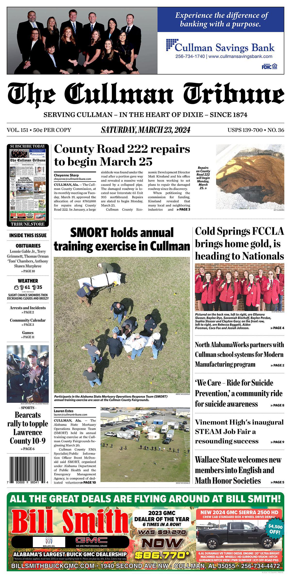 Good Morning Cullman! The 03-23-2024 edition of the Cullman Tribune is now ready to view.
