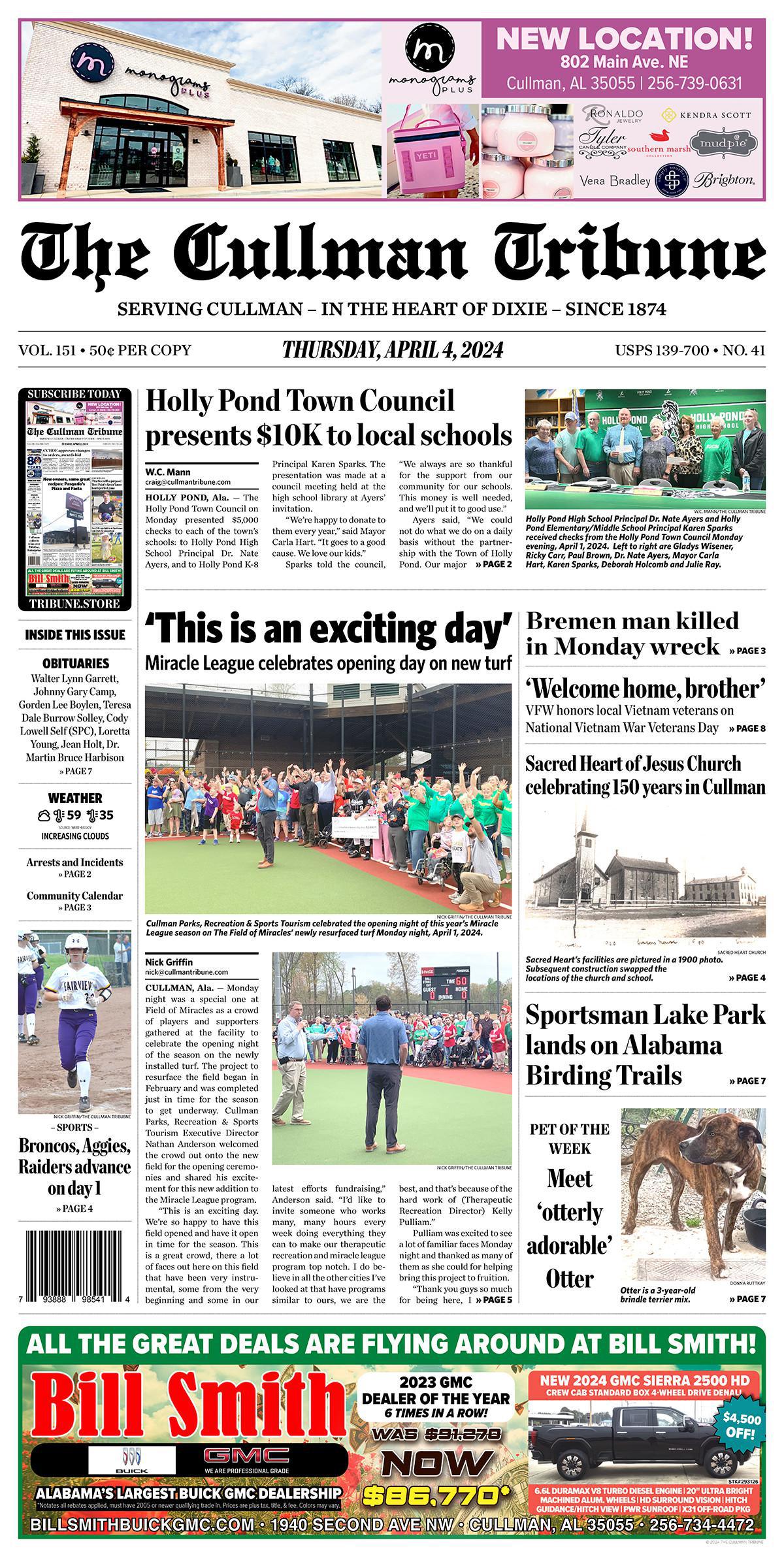Good Morning Cullman! The 04-04-2024 edition of the Cullman Tribune is now ready to view.