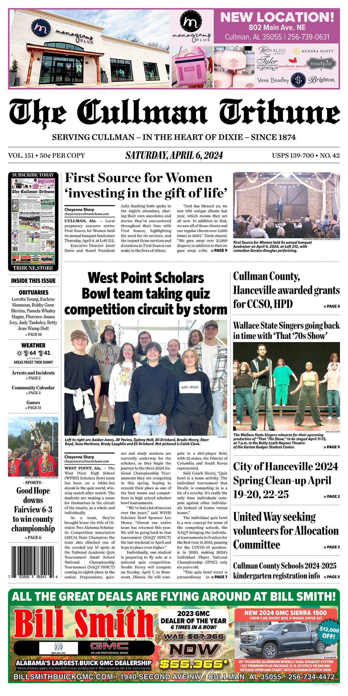 Good Morning Cullman! The 04-06-2024 edition of the Cullman Tribune is now ready to view.