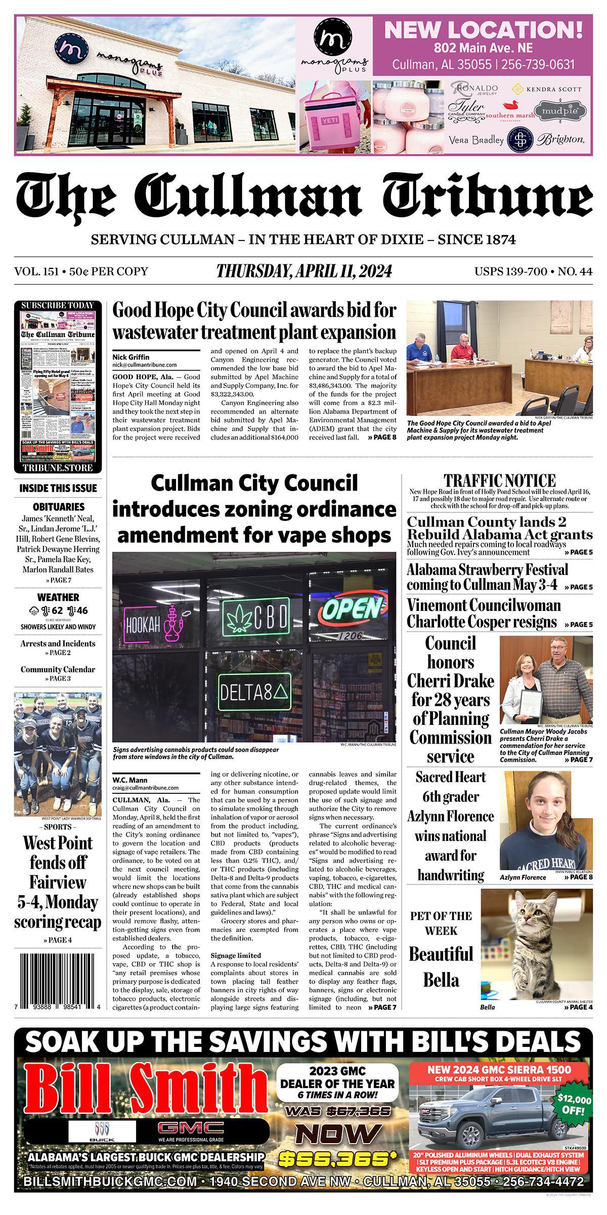Good Morning Cullman! The 04-11-2024 edition of the Cullman Tribune is now ready to view.