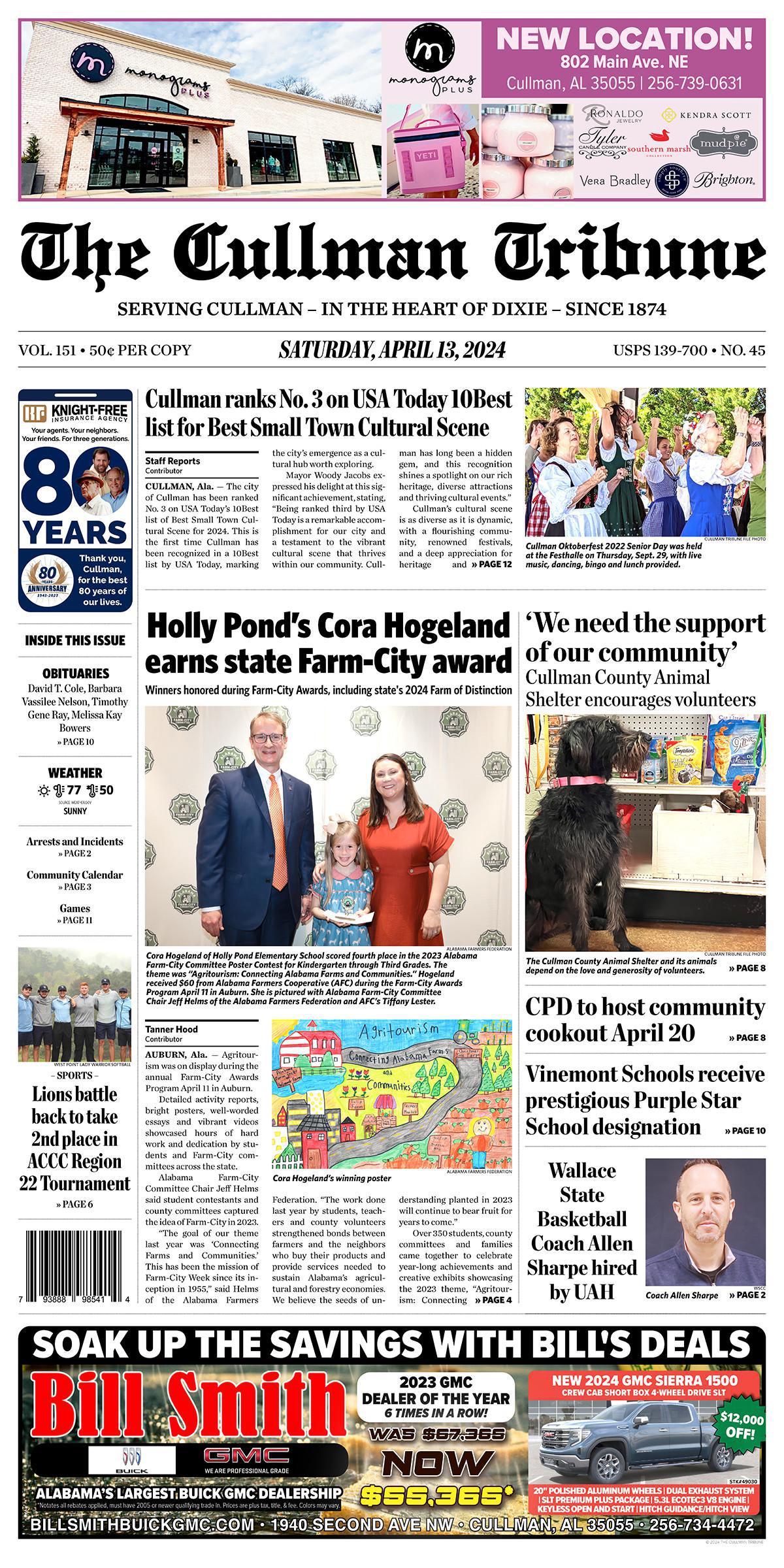 Good Morning Cullman! The 04-13-2024 edition of the Cullman Tribune is now ready to view.