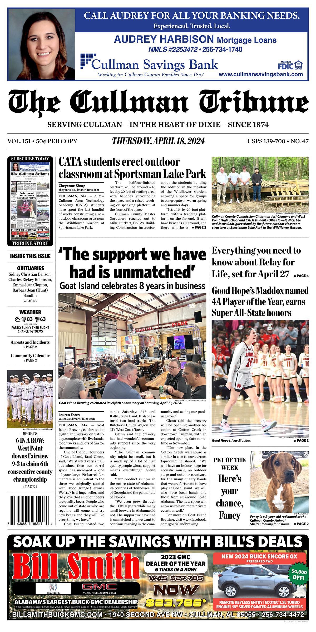Good Morning Cullman! The 04-18-2024 edition of the Cullman Tribune is now ready to view.
