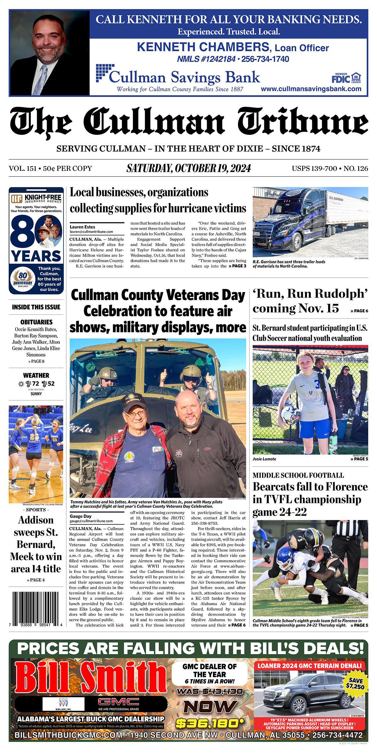 Good Morning Cullman! The 10-19-2024 edition of the Cullman Tribune is now ready to view.