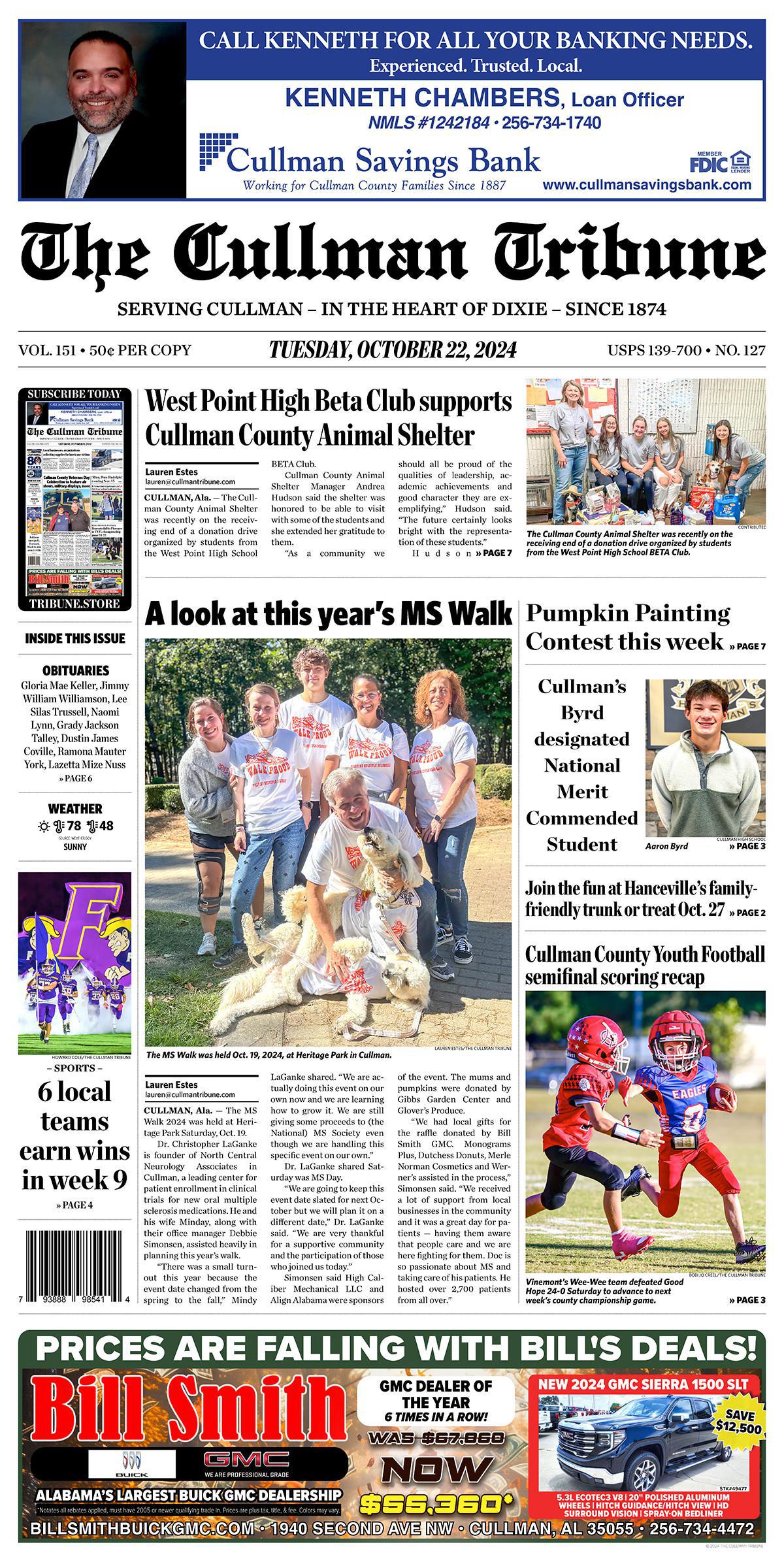 Good Morning Cullman! The 10-22-2024 edition of the Cullman Tribune is now ready to view.