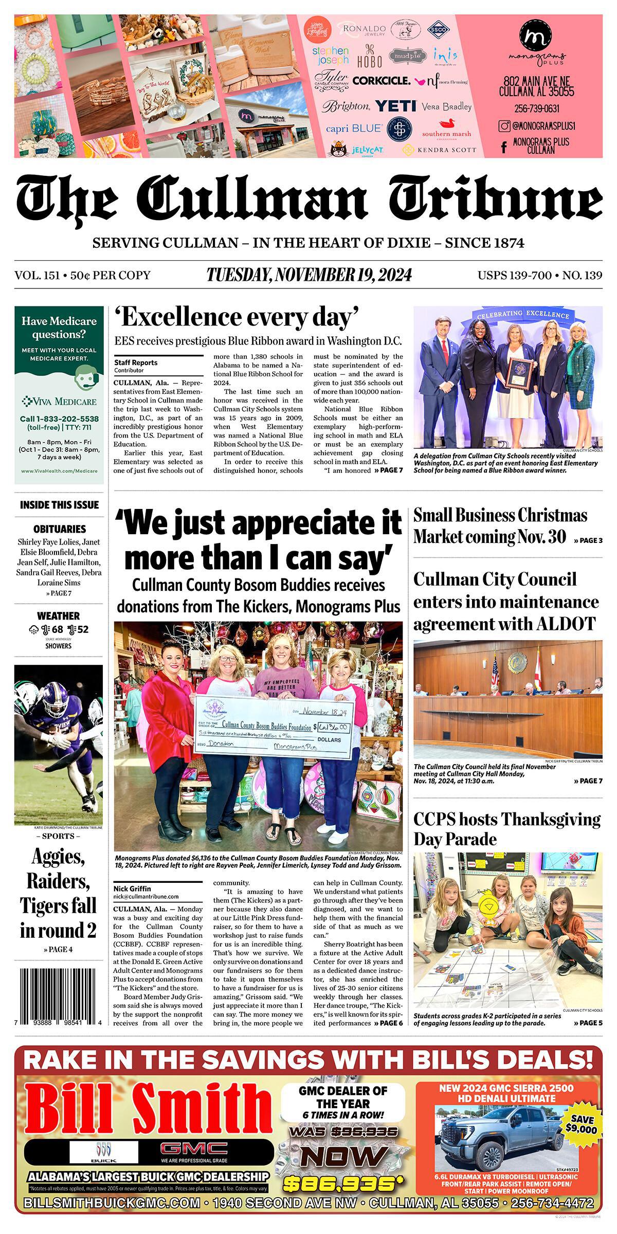 Good Morning Cullman! The 11-19-2024 edition of the Cullman Tribune is now ready to view.