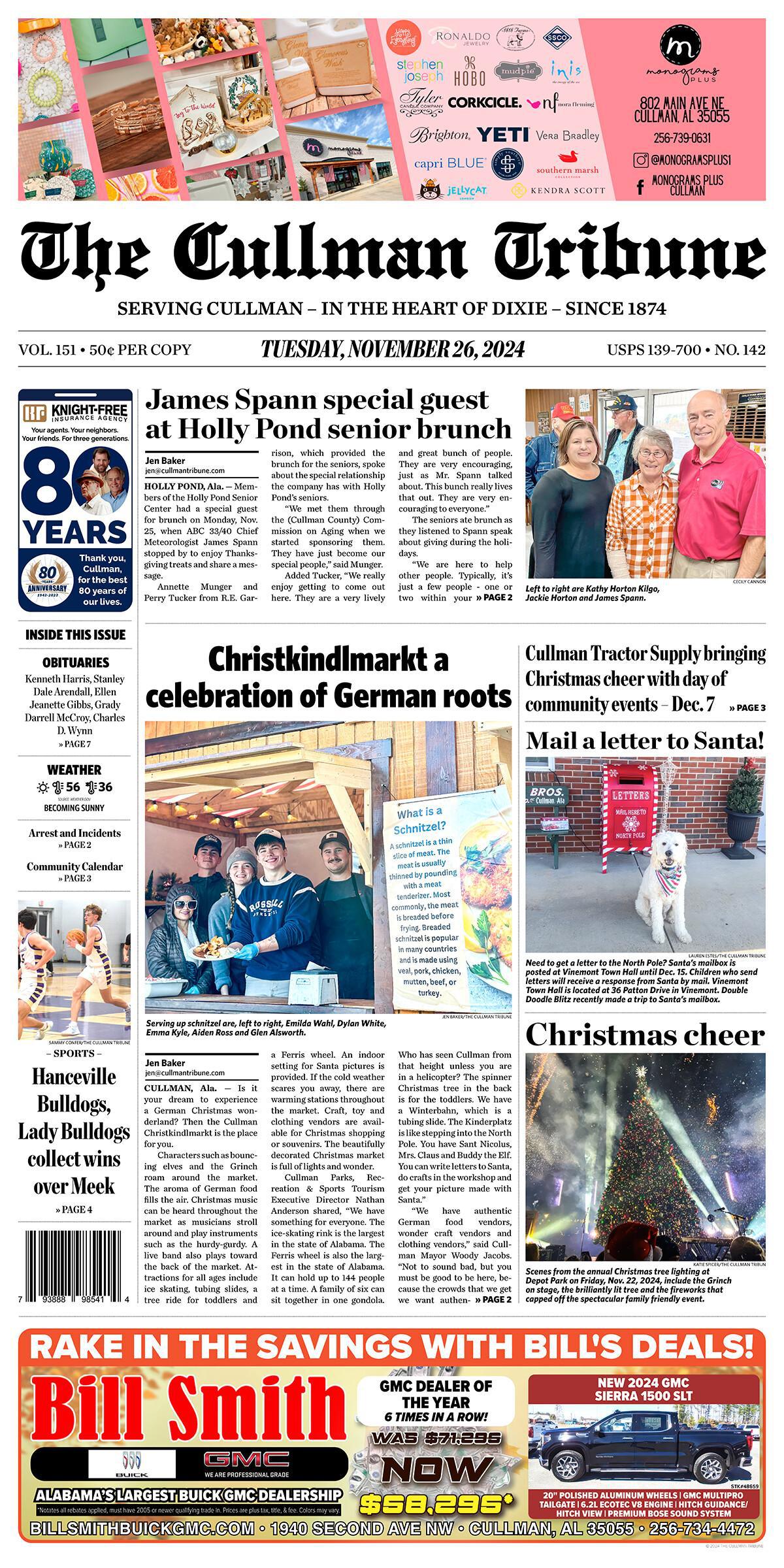 Good Morning Cullman! The 11-26-2024 edition of the Cullman Tribune is now ready to view.