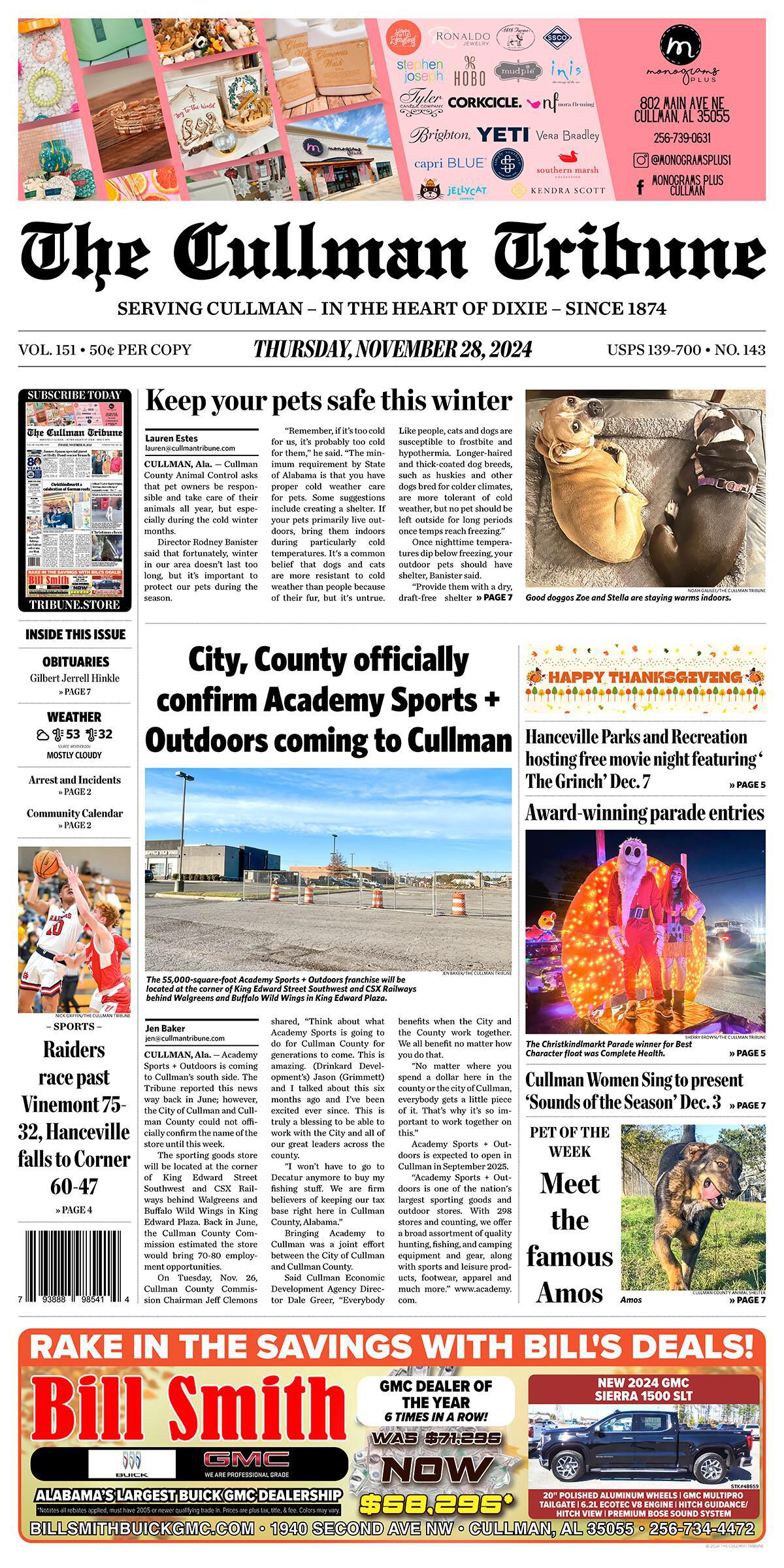 Good Morning Cullman! The 11-28-2024 edition of the Cullman Tribune is now ready to view.