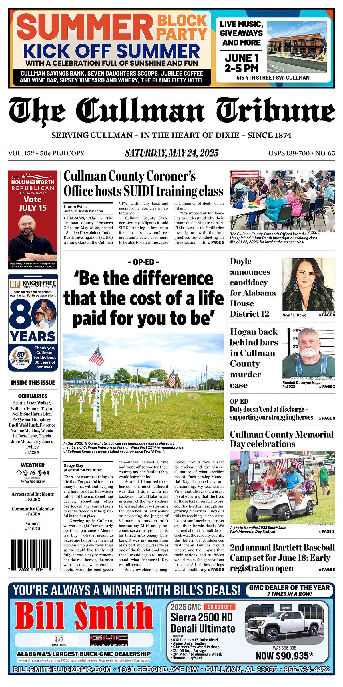 Good Morning Cullman! The 05-24-2025 edition of the Cullman Tribune is now ready to view.