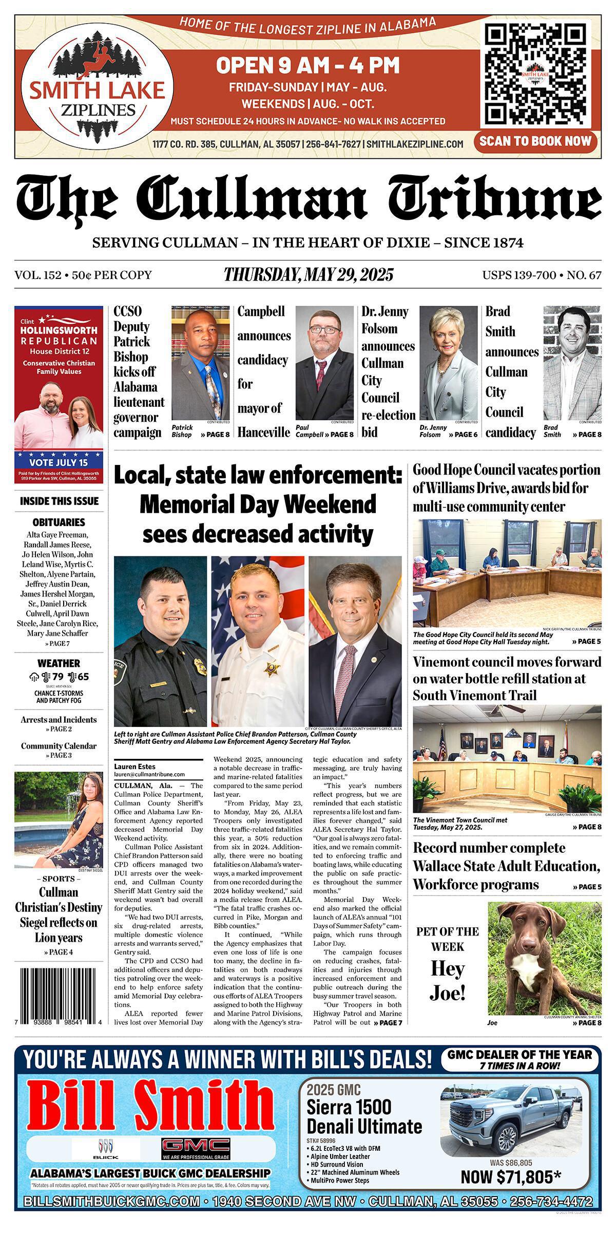 Good Morning Cullman! The 05-29-2025 edition of the Cullman Tribune is now ready to view.