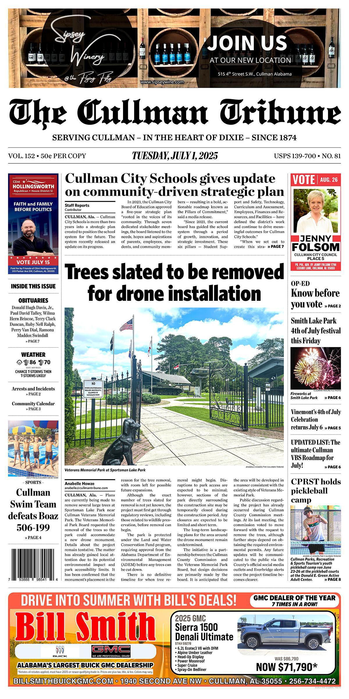 Good Morning Cullman! The 07-01-2025 edition of the Cullman Tribune is now ready to view.