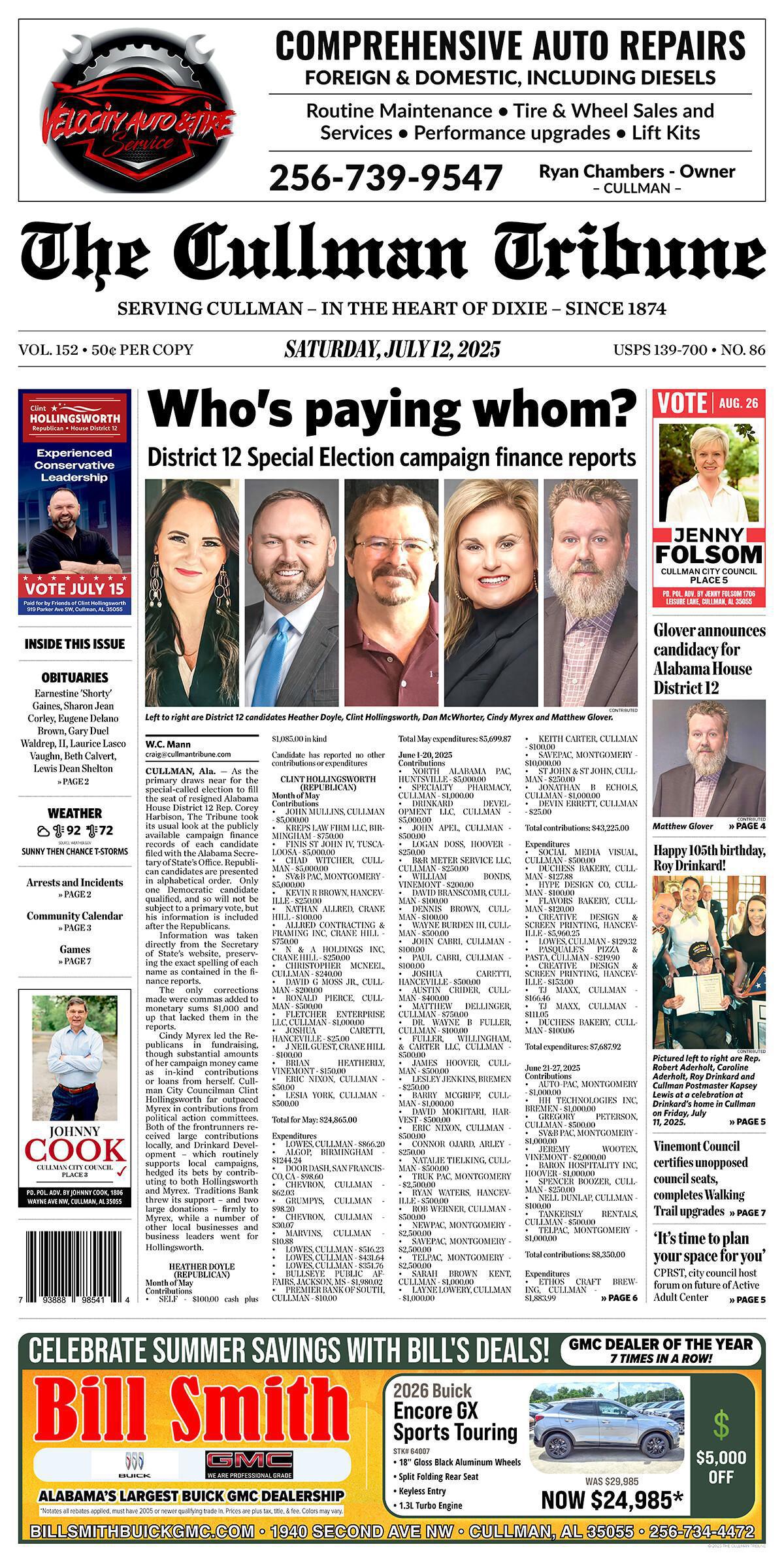 Good Morning Cullman! The 07-12-2025 edition of the Cullman Tribune is now ready to view.