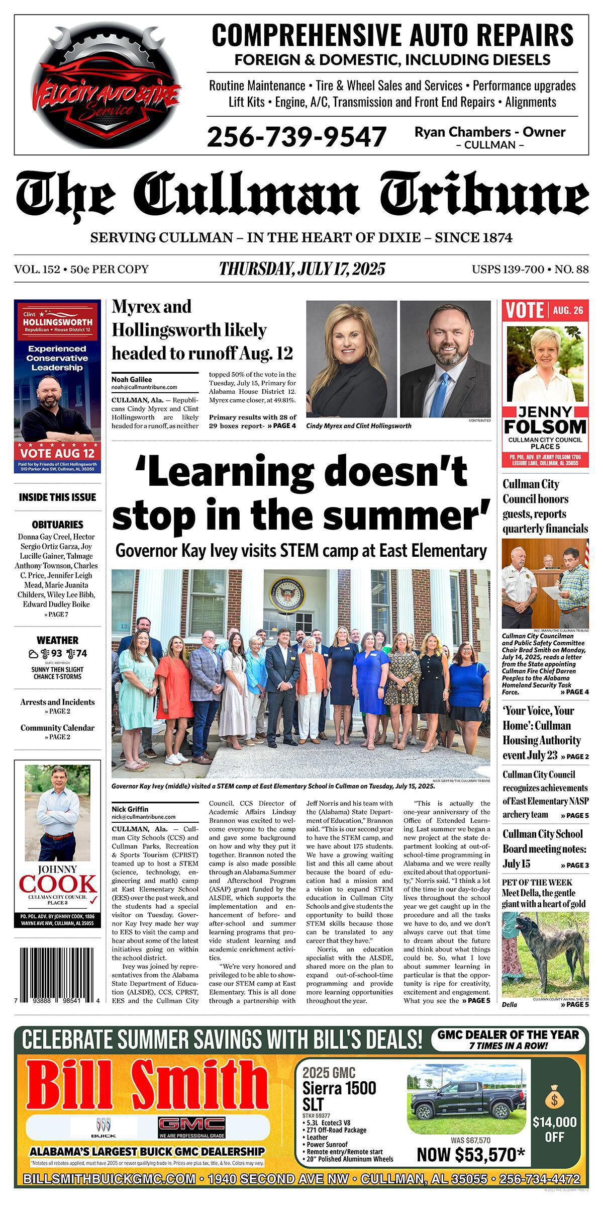 Good Morning Cullman! The 07-17-2025 edition of the Cullman Tribune is now ready to view.