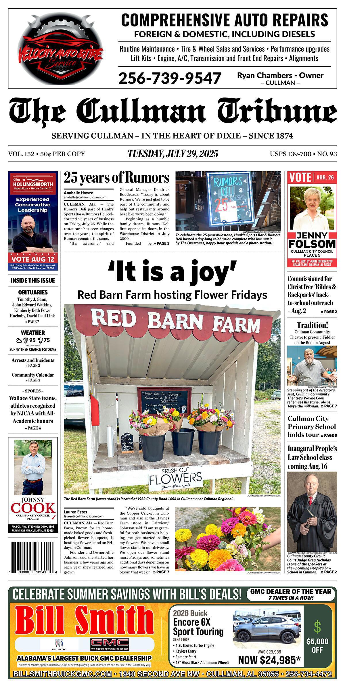Good Morning Cullman! The 07-29-2025 edition of the Cullman Tribune is now ready to view.