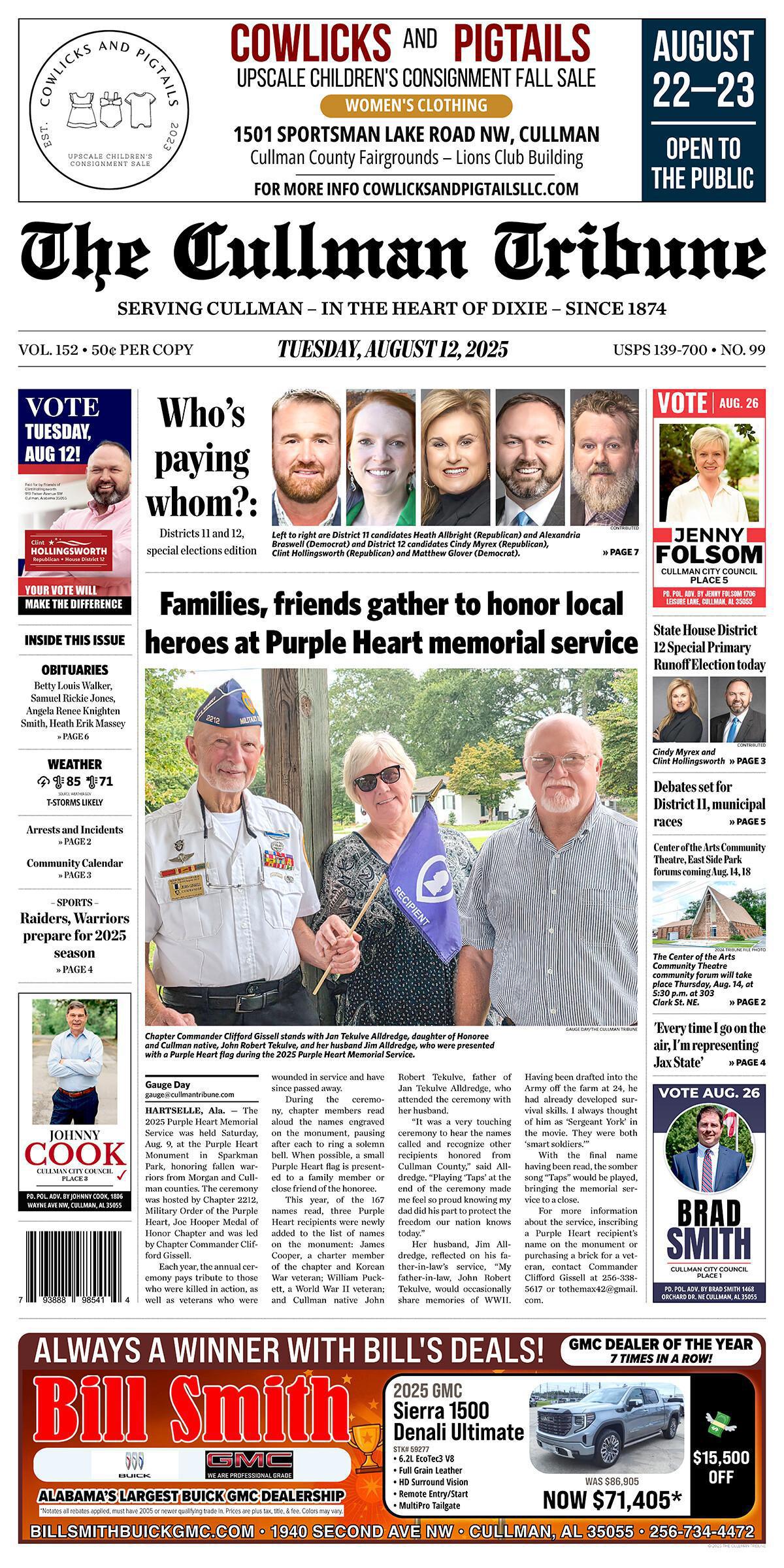 Good Morning Cullman! The 08-12-2025 edition of the Cullman Tribune is now ready to view.