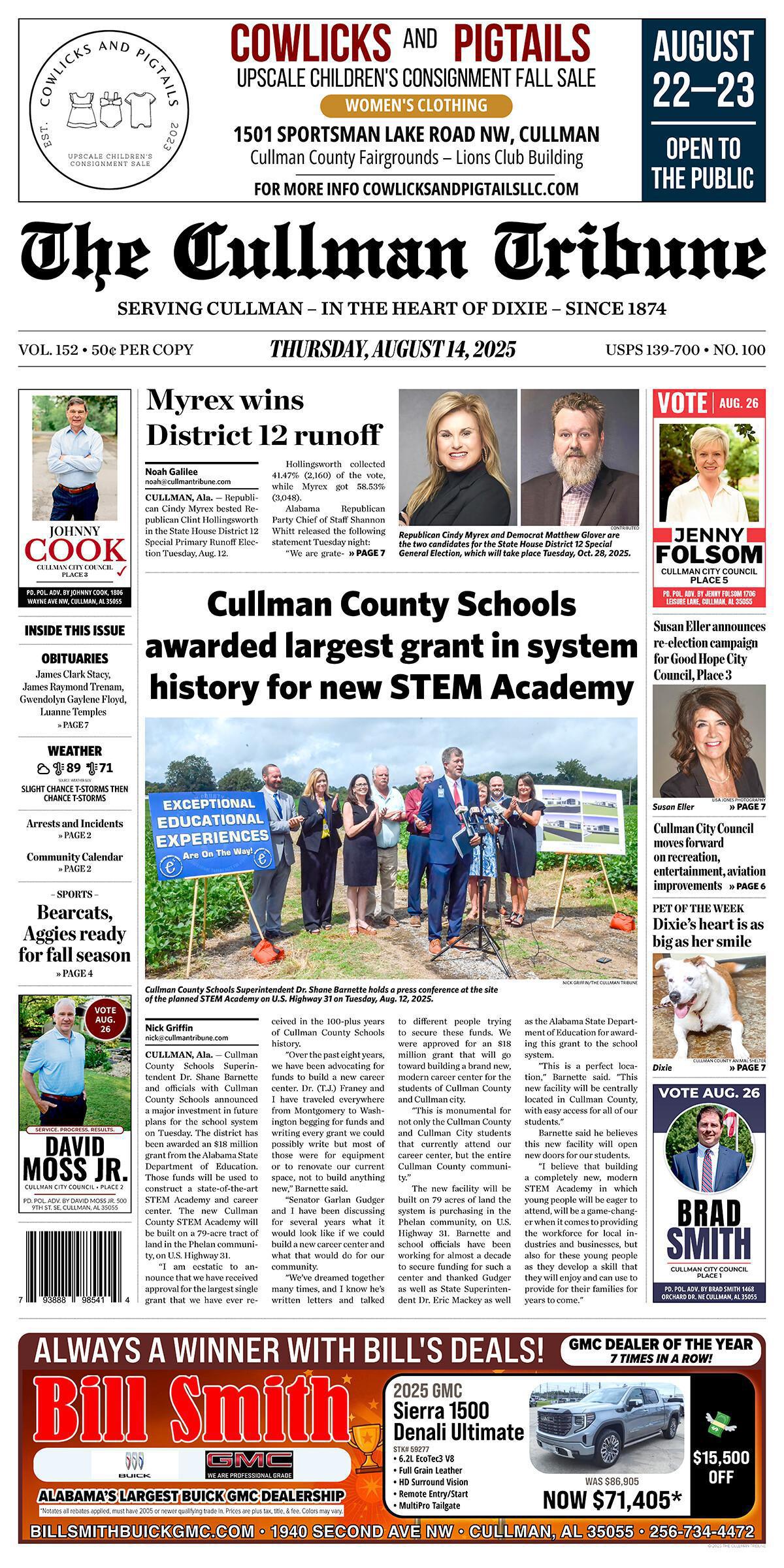 Good Morning Cullman! The 08-14-2025 edition of the Cullman Tribune is now ready to view.