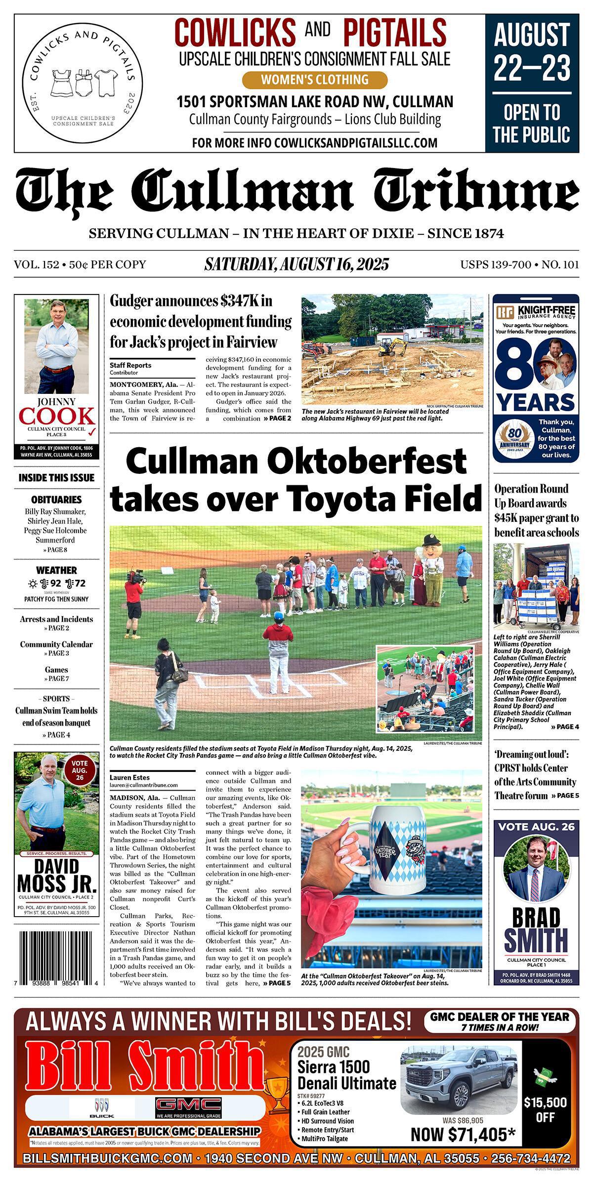 Good Morning Cullman! The 08-16-2025 edition of the Cullman Tribune is now ready to view.