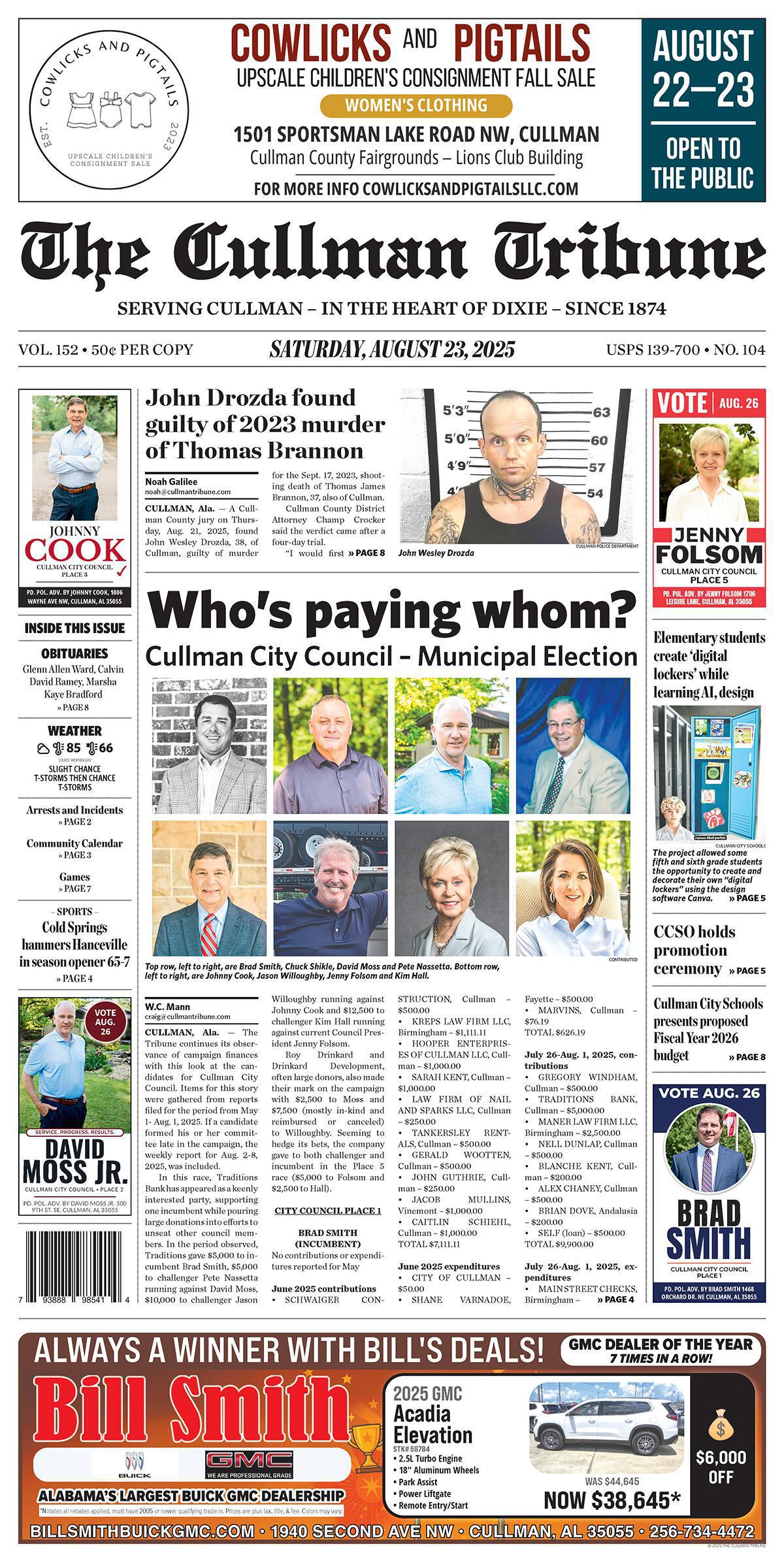Good Morning Cullman! The 08-23-2025 edition of the Cullman Tribune is now ready to view.