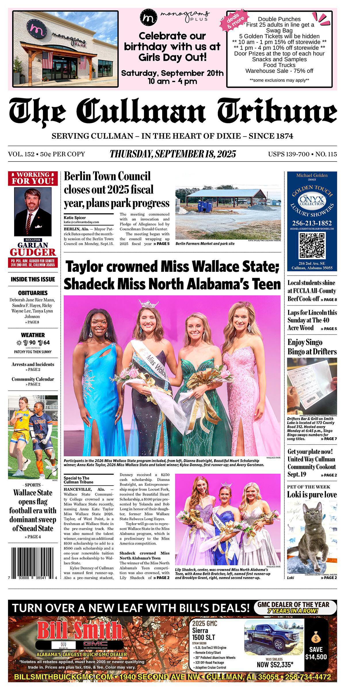 Good Morning Cullman! The 09-18-2025 edition of the Cullman Tribune is now ready to view.