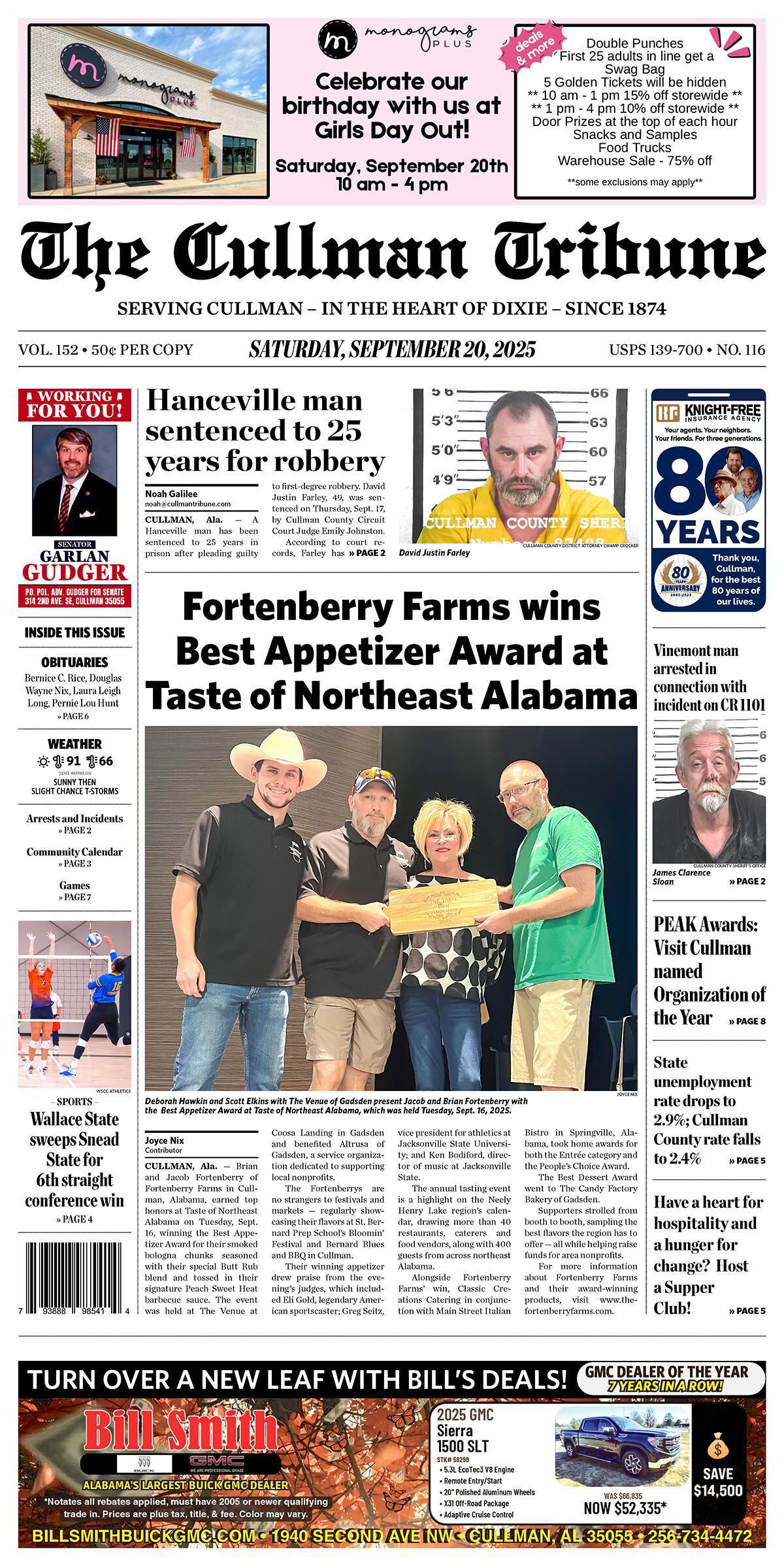 Good Morning Cullman! The 09-20-2025 edition of the Cullman Tribune is now ready to view.
