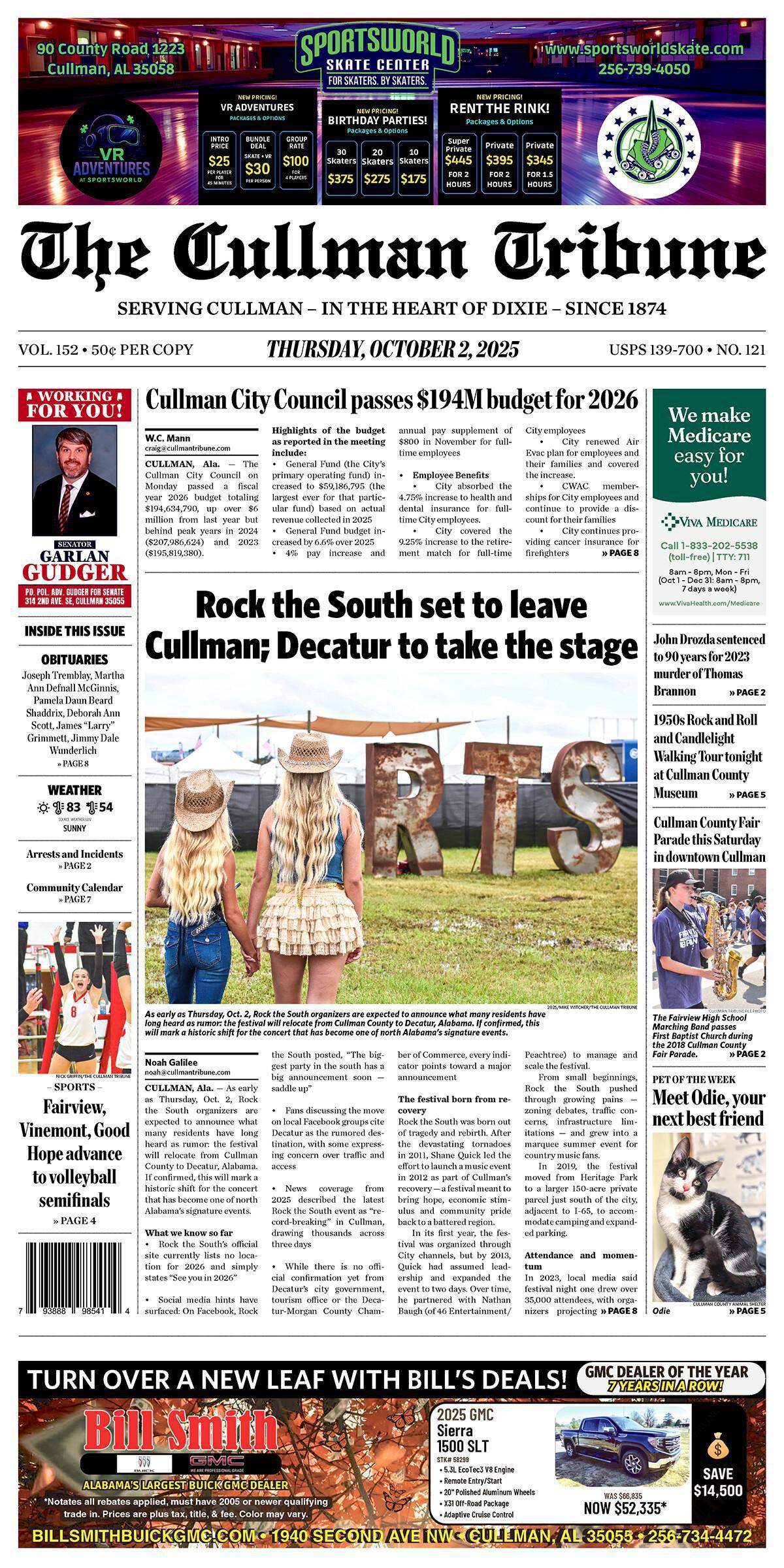 Good Morning Cullman! The 10-02-2025 edition of the Cullman Tribune is now ready to view.
