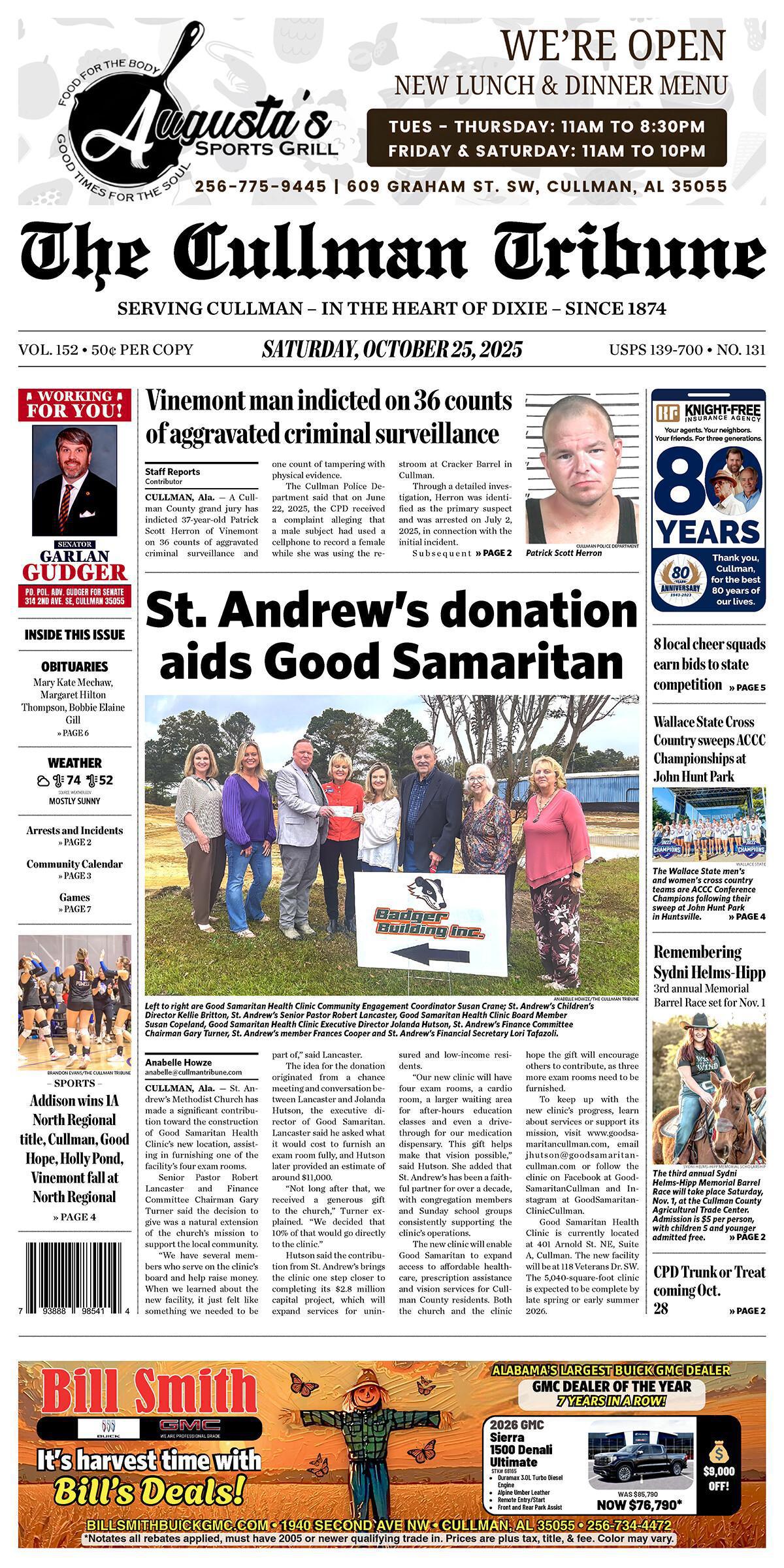 Good Morning Cullman! The 10-25-2025 edition of the Cullman Tribune is now ready to view.