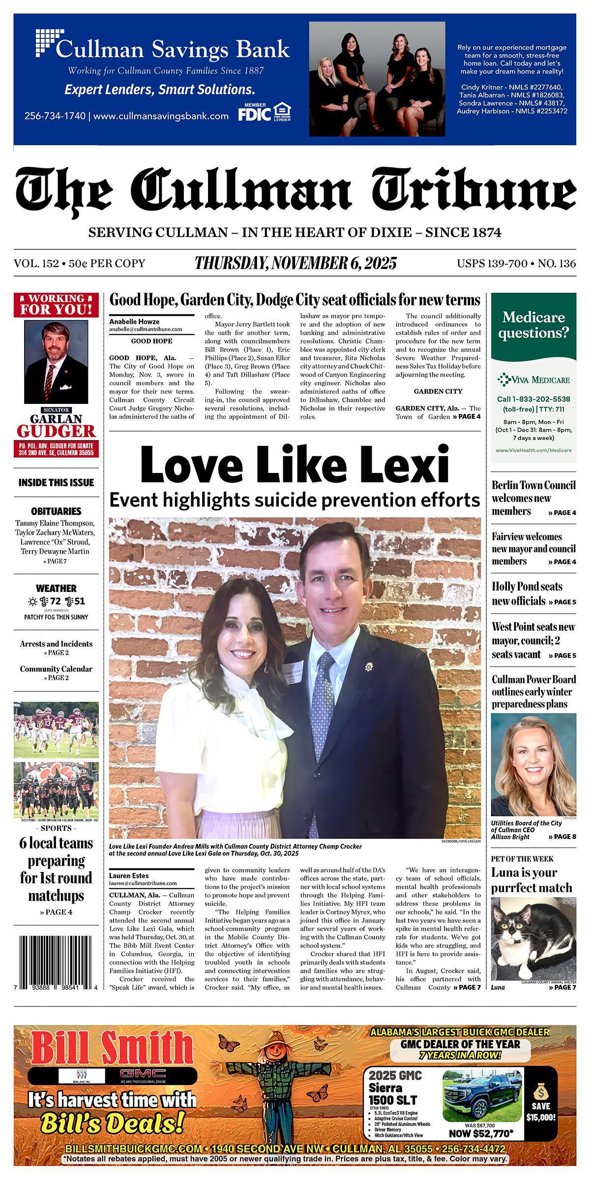 Good Morning Cullman! The 11-06-2025 edition of the Cullman Tribune is now ready to view.