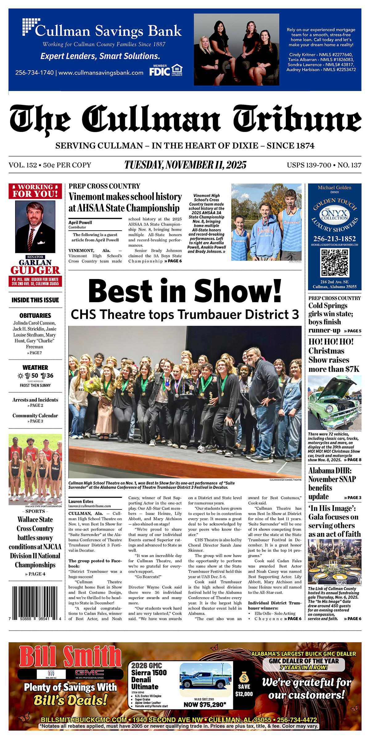 Good Morning Cullman! The 11-11-2025 edition of the Cullman Tribune is now ready to view.