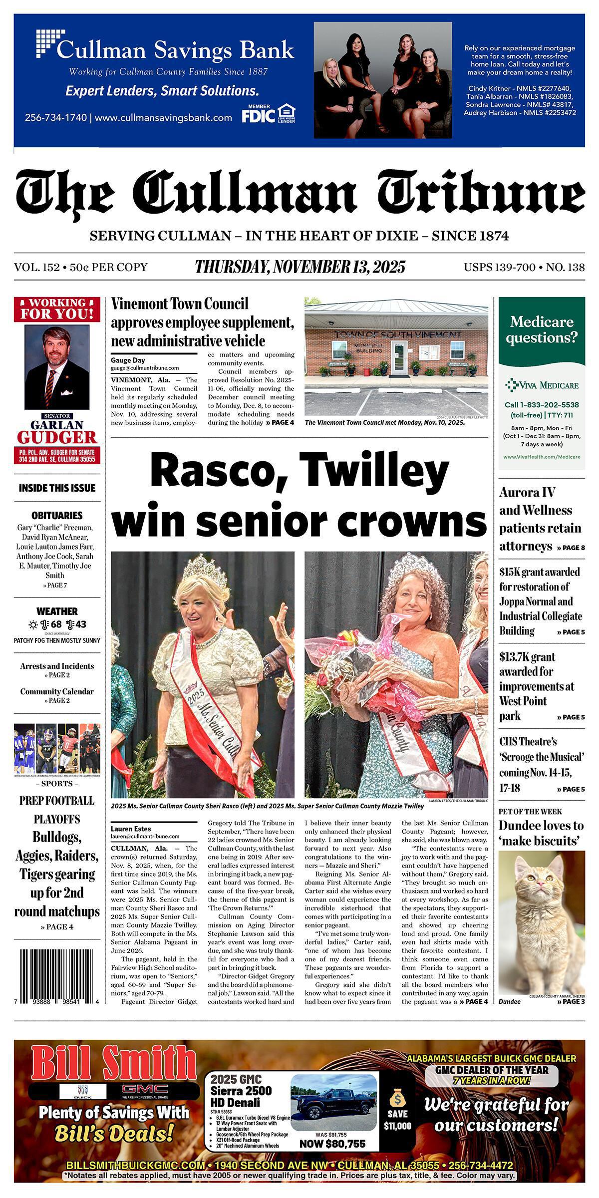 Good Morning Cullman! The 11-13-2025 edition of the Cullman Tribune is now ready to view.