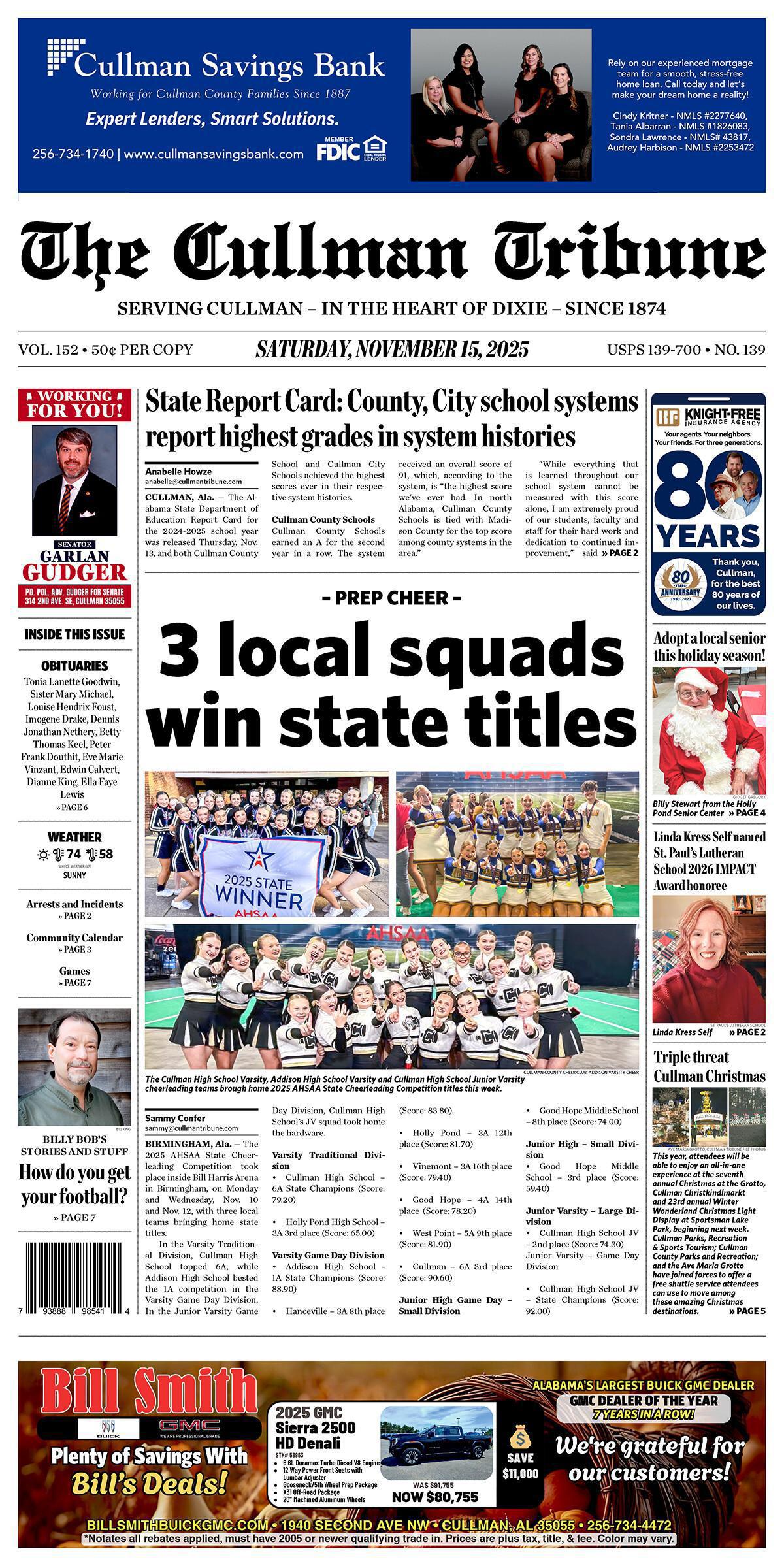 Good Morning Cullman! The 11-15-2025 edition of the Cullman Tribune is now ready to view.