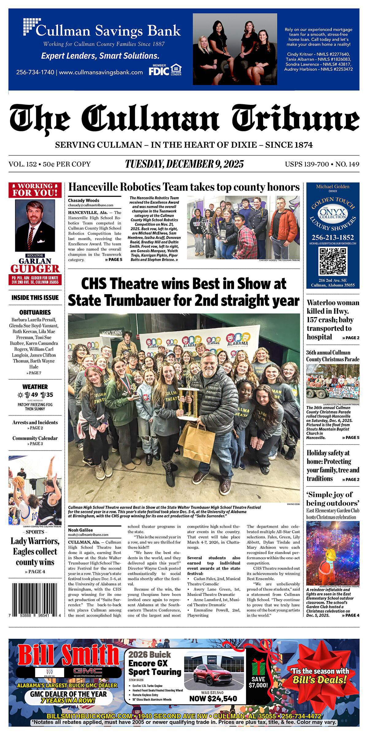Good Morning Cullman! The 12-09-2025 edition of the Cullman Tribune is now ready to view.