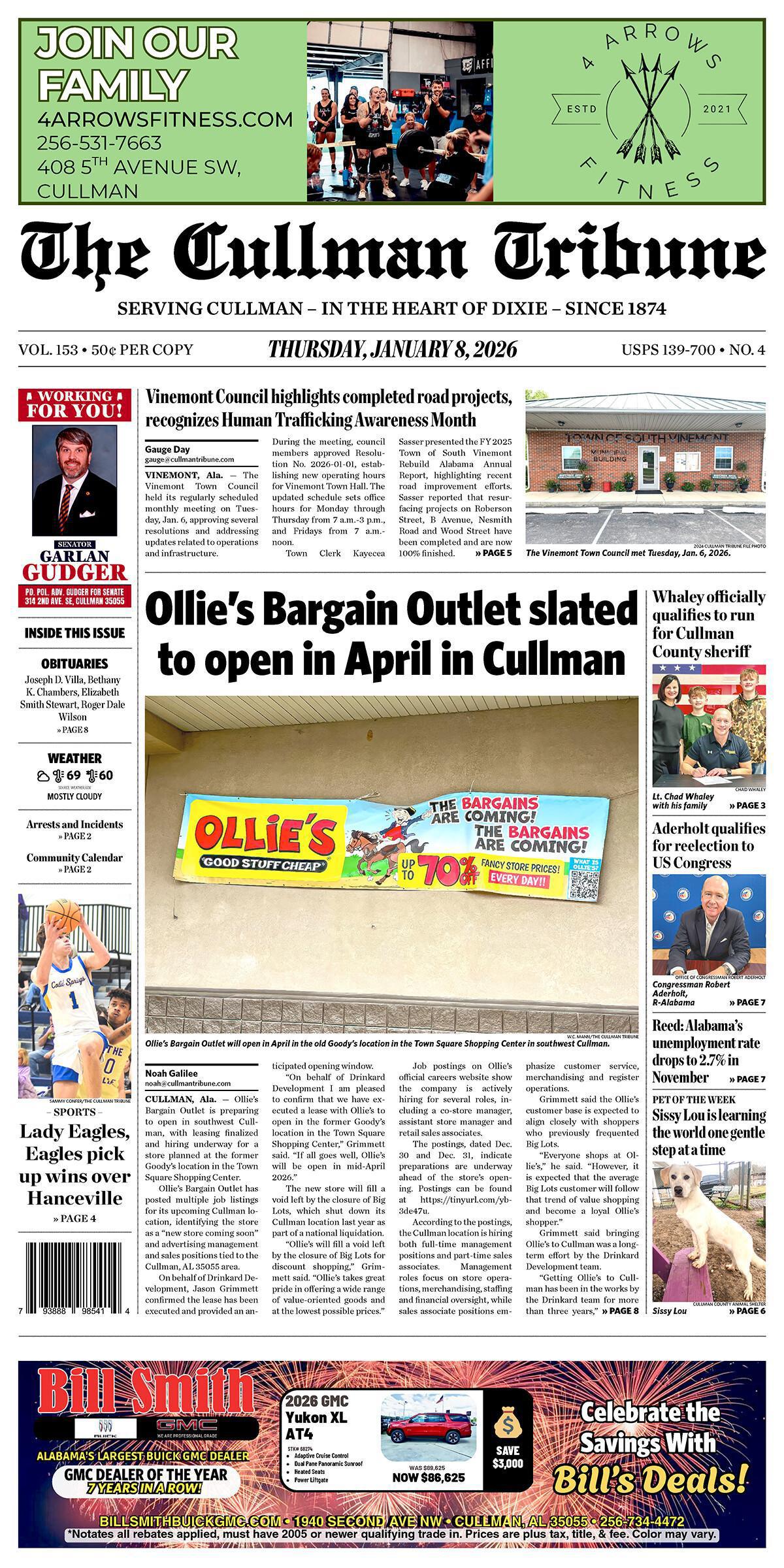 Good Morning Cullman! The 01-08-2026 edition of the Cullman Tribune is now ready to view.