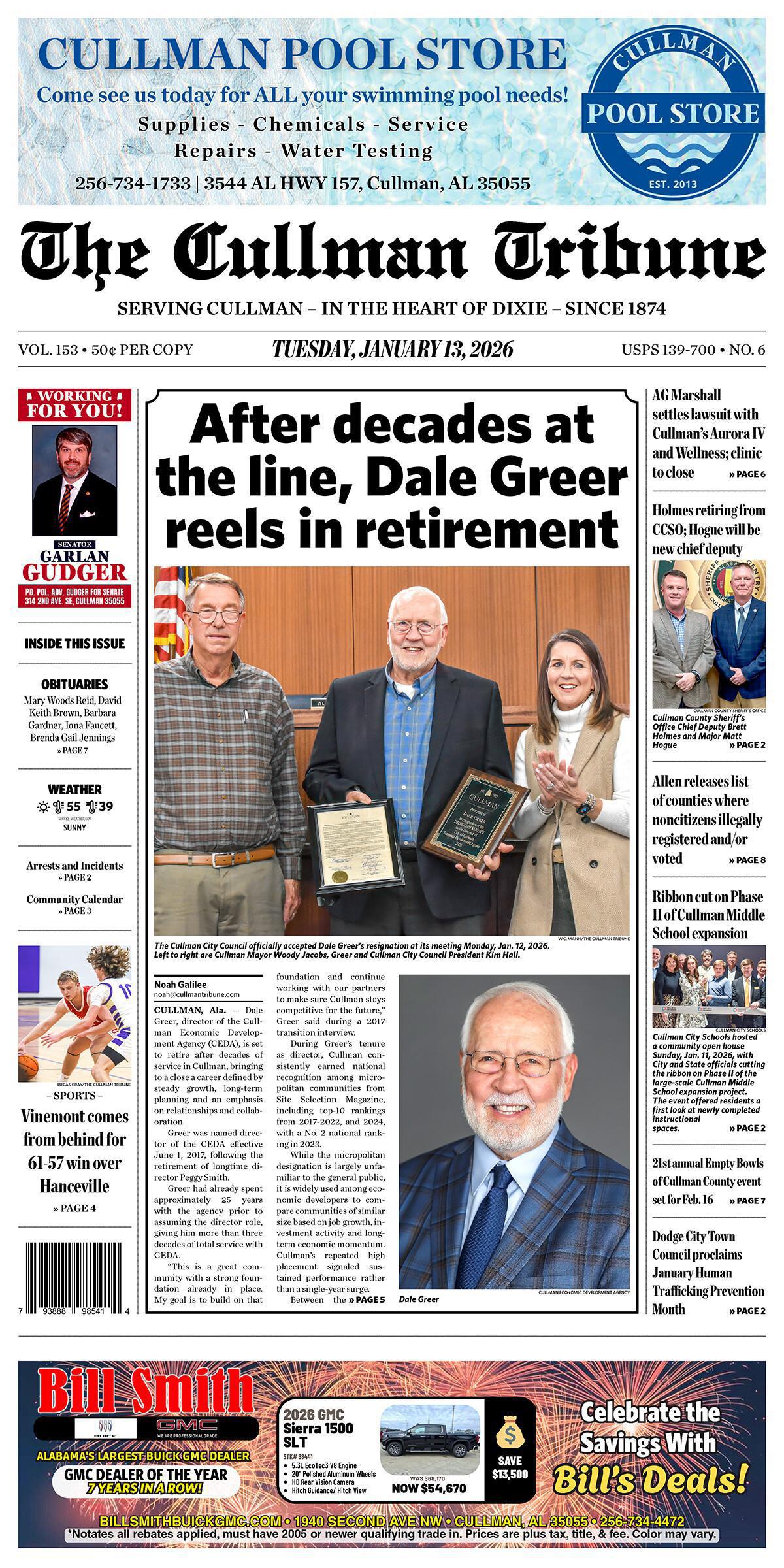 Good Morning Cullman! The 01-13-2026 edition of the Cullman Tribune is now ready to view.