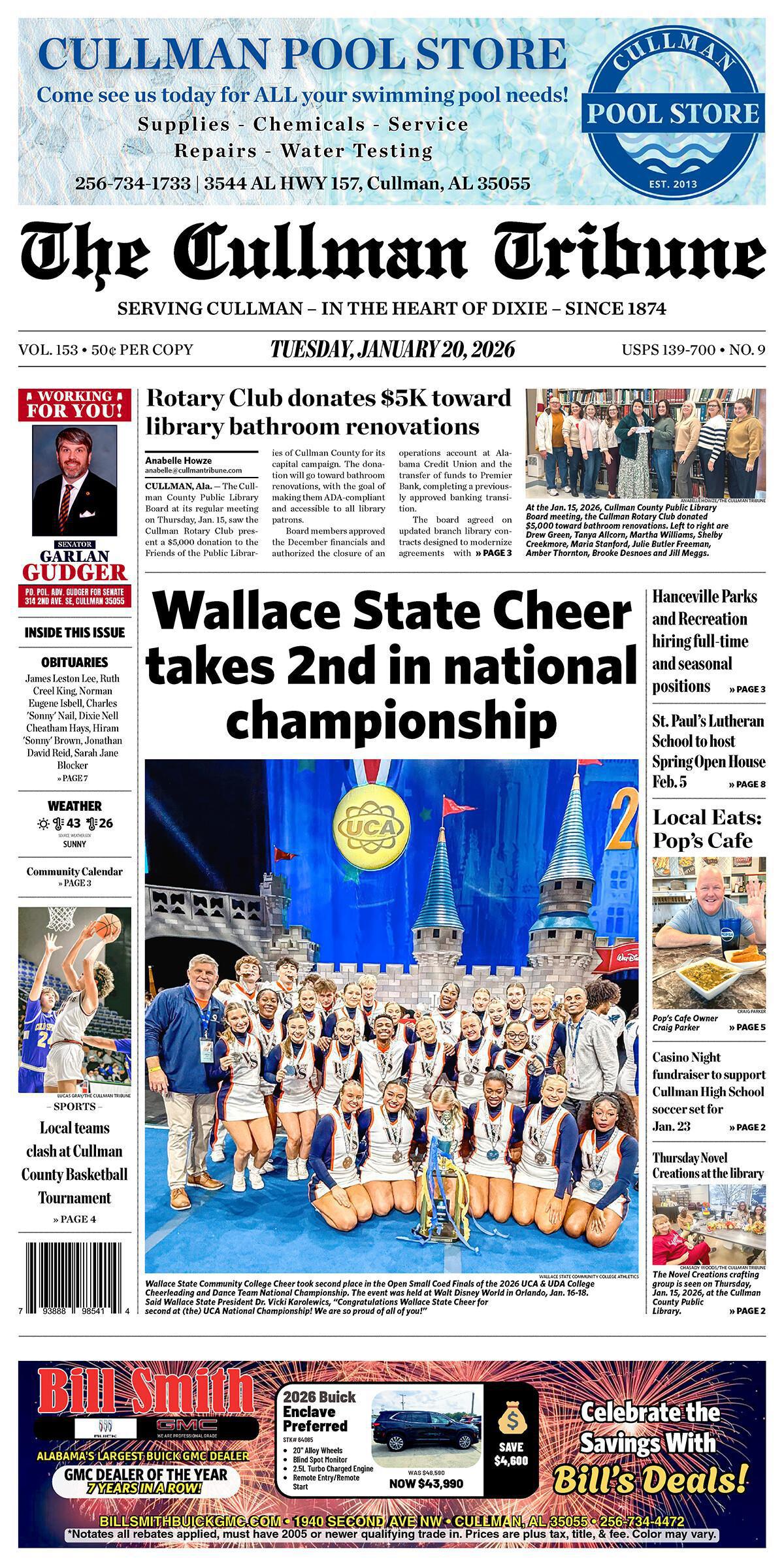 Good Morning Cullman! The 01-20-2026 edition of the Cullman Tribune is now ready to view.