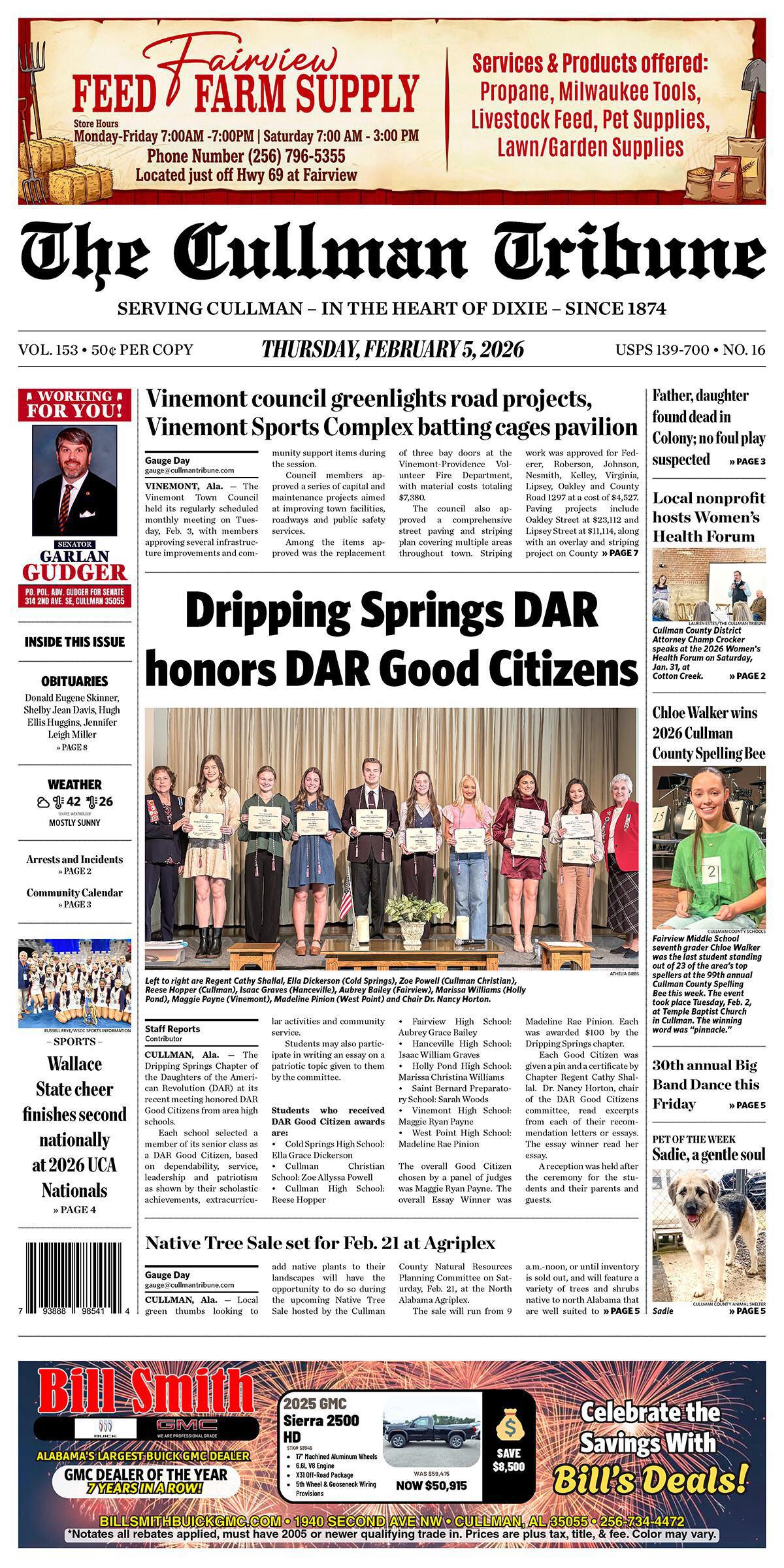 Good Morning Cullman! The 02-05-2026 edition of the Cullman Tribune is now ready to view.