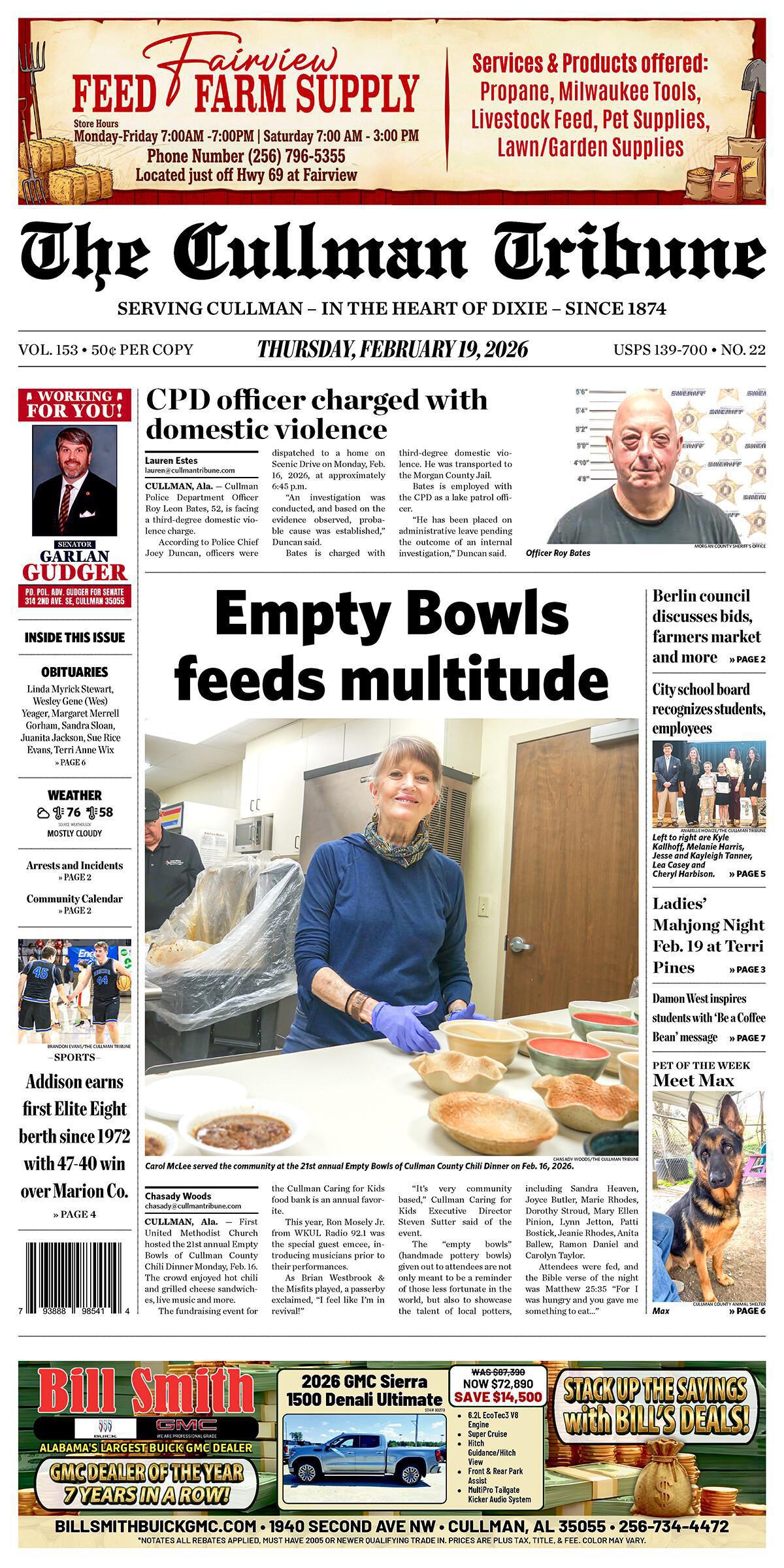 Good Morning Cullman! The 02-19-2026 edition of the Cullman Tribune is now ready to view.