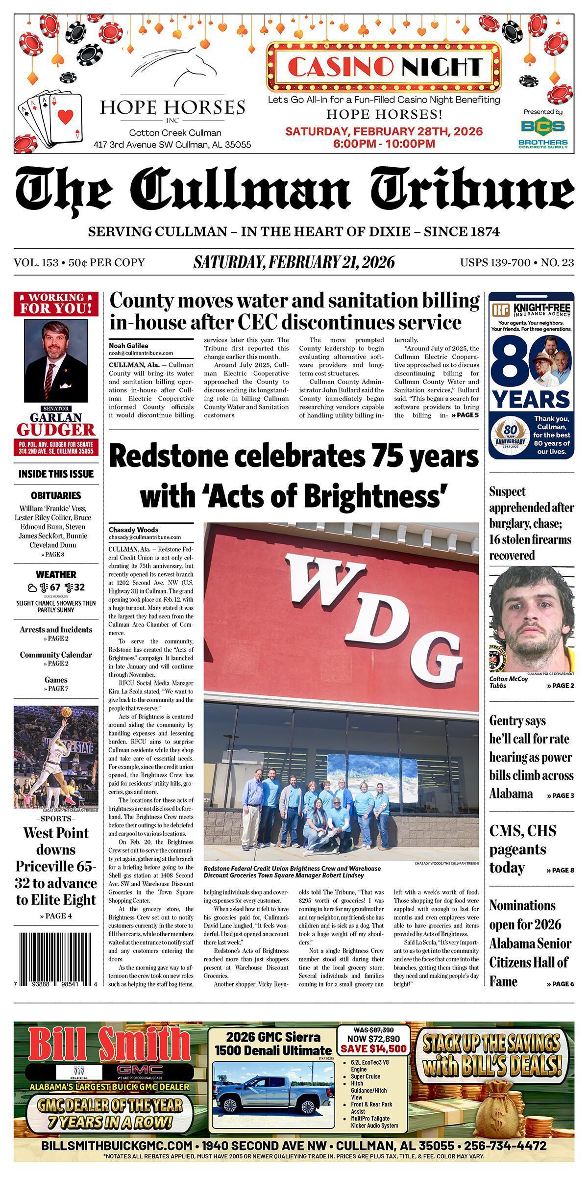 Good Morning Cullman! The 02-21-2026 edition of the Cullman Tribune is now ready to view.
