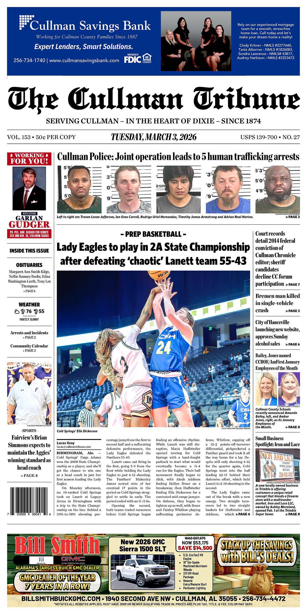 Good Morning Cullman! The 03-03-2026 edition of the Cullman Tribune is now ready to view.