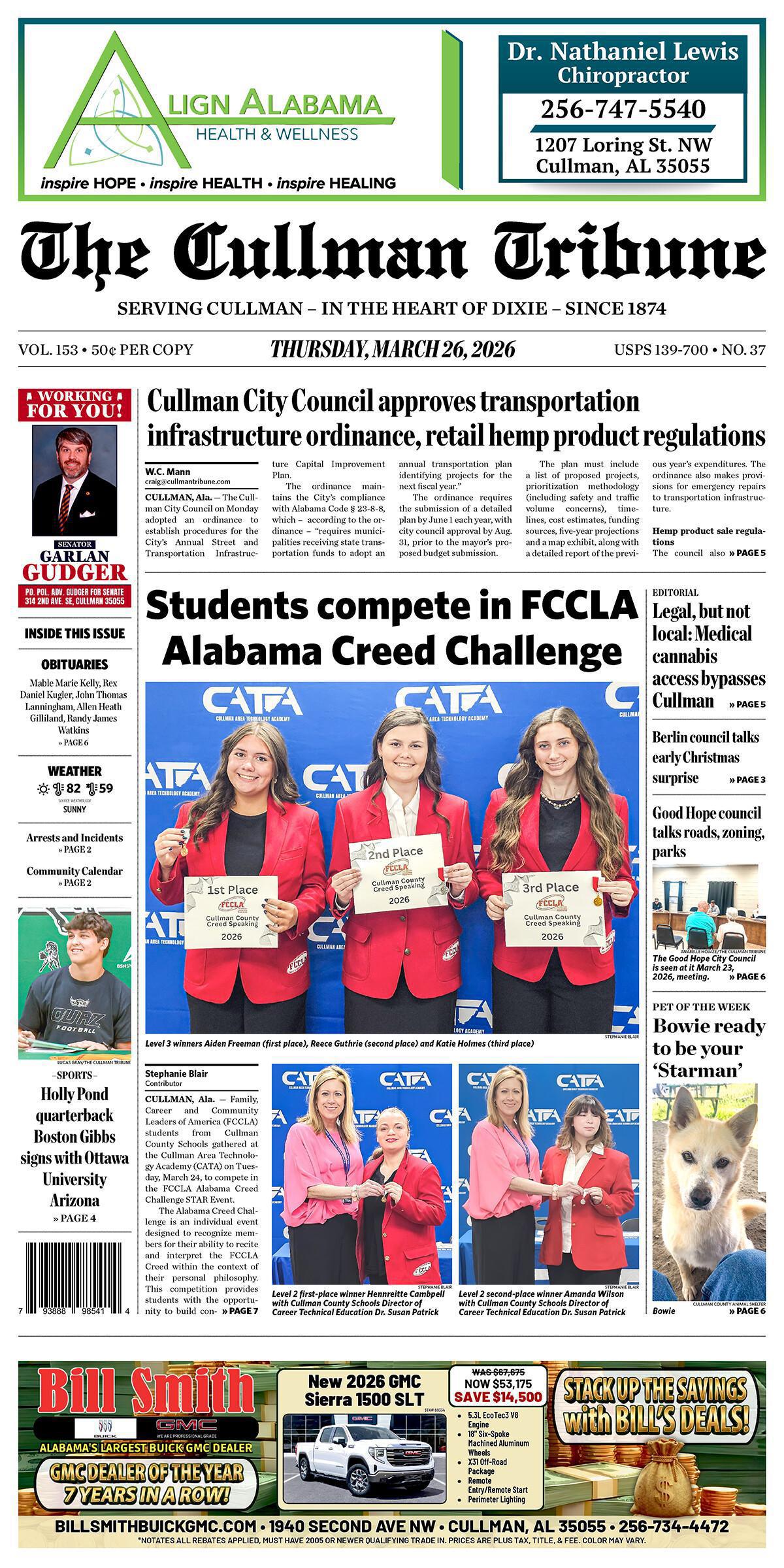 Good Morning Cullman! The 03-26-2026 edition of the Cullman Tribune is now ready to view.